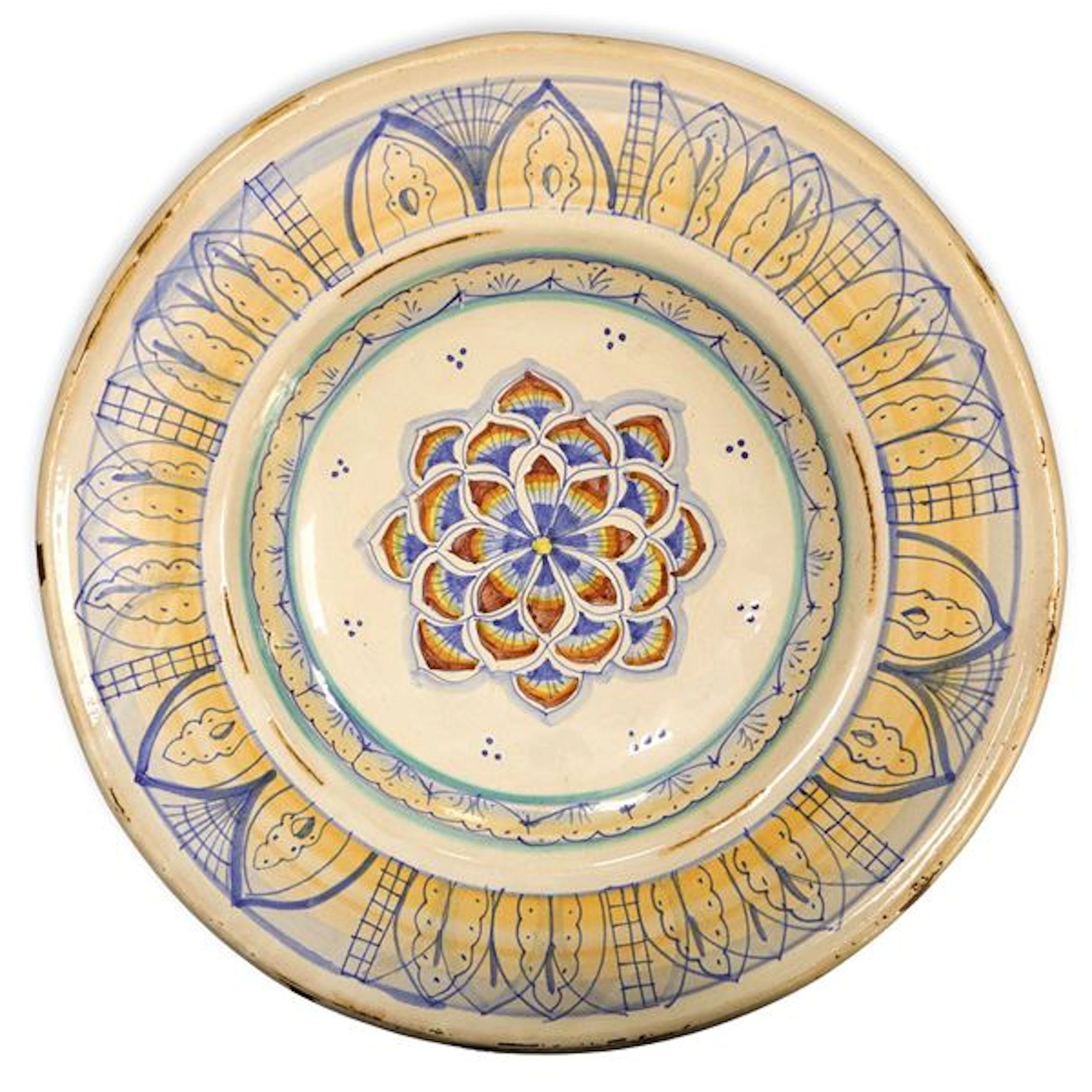 Piatto in maiolica dipinta policroma con fiore sul fronte - Deruta