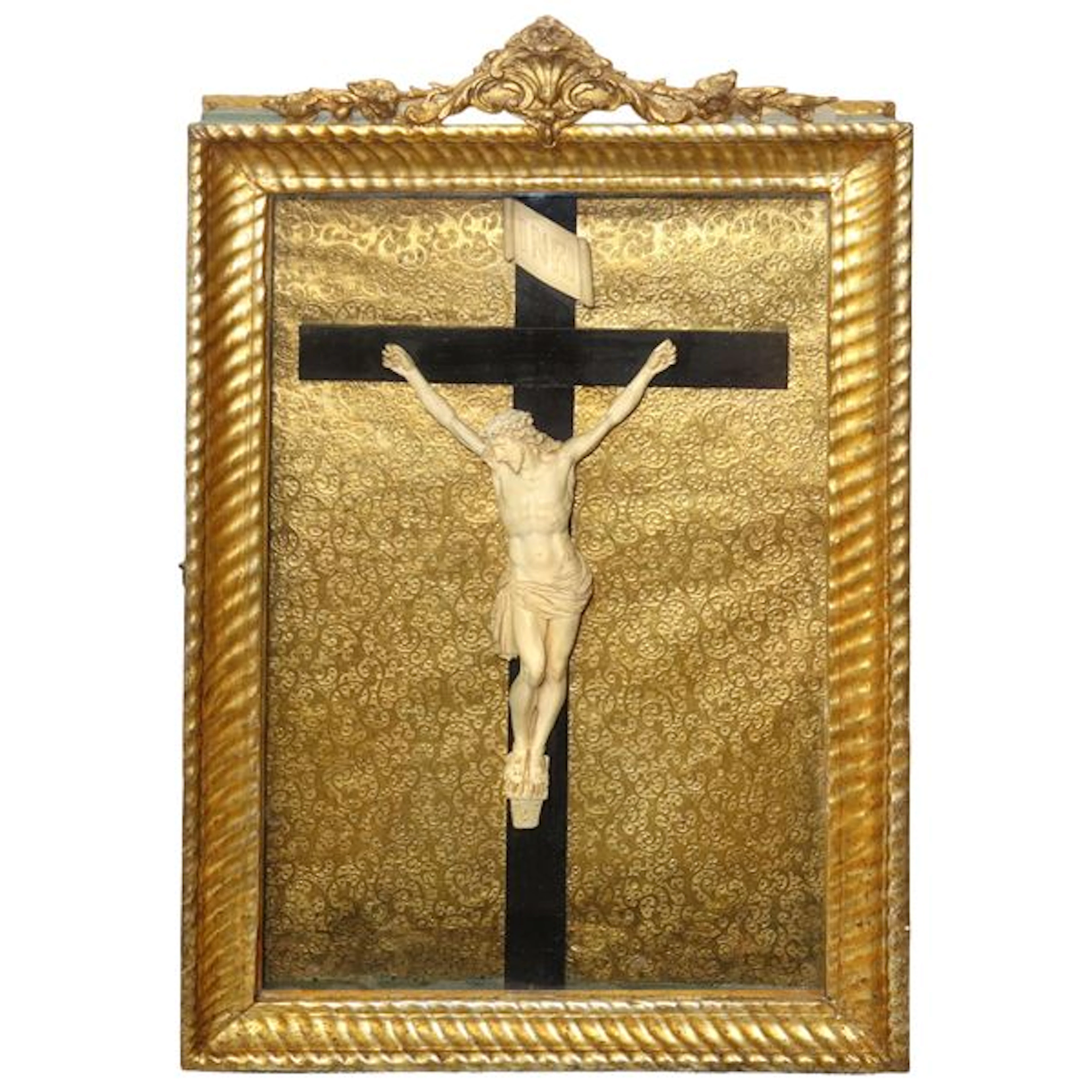 Gesù Cristo Crocifisso in teca dorata in legno