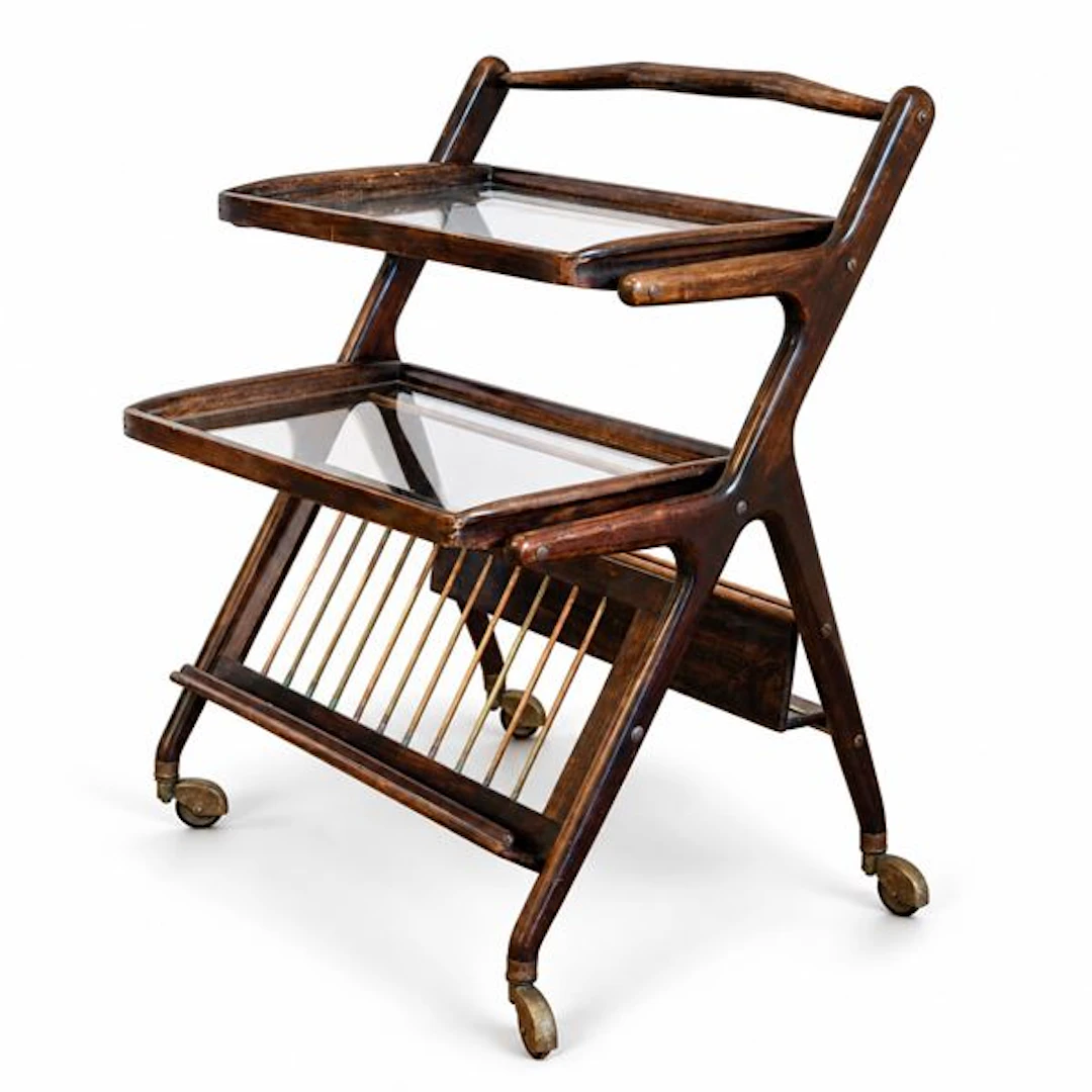 Carrello bar in noce e ottone - Cesare Lacca © (Napoli, 1929)