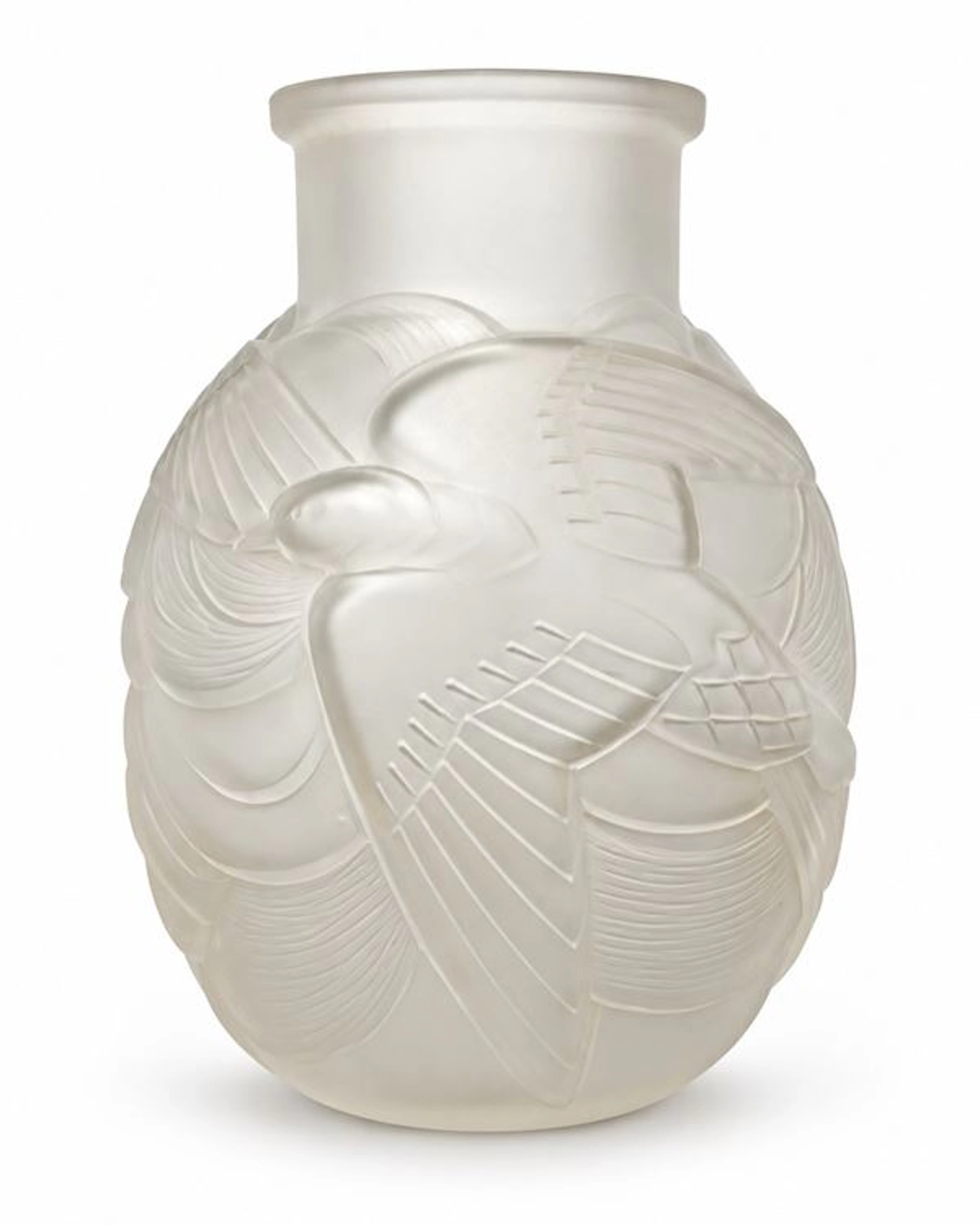 Vaso Art Decò in vetro decorato con bassorilievo con motivi decorativi