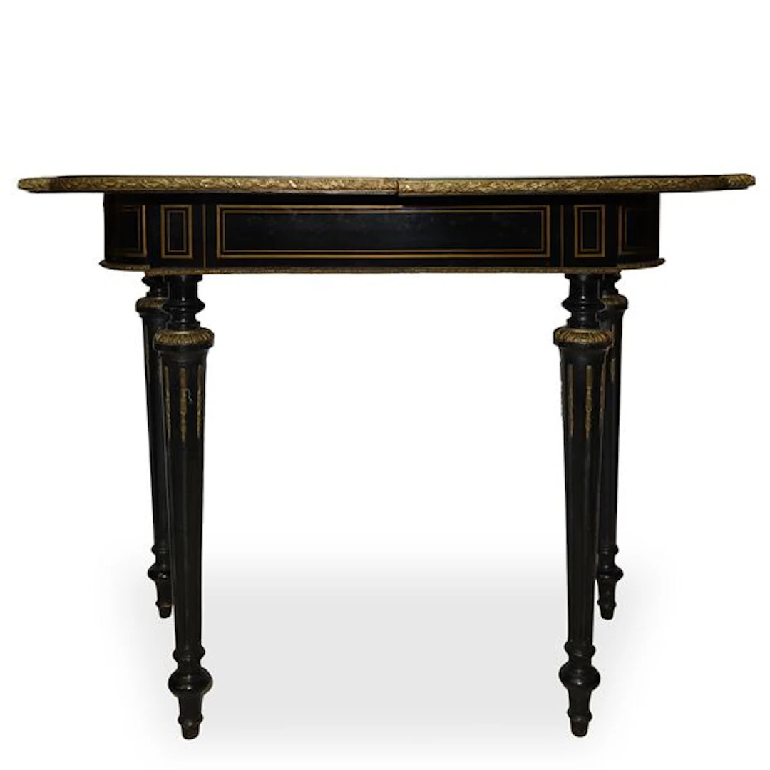 Tavolo da gioco boulle pieghevole e girevole in legno nero ebanizzato