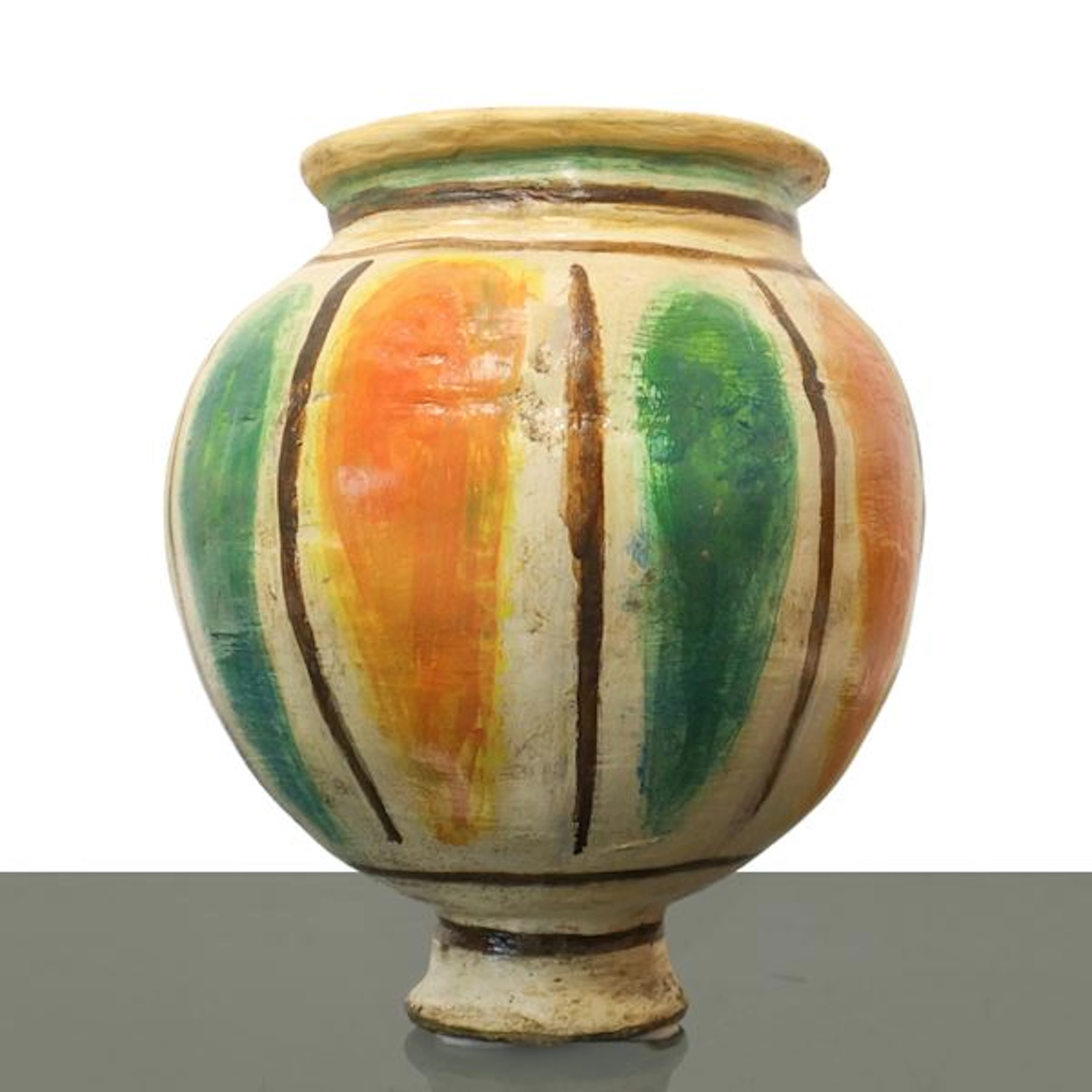 Boccia in maiolica di Caltagirone decorato a bande policrome nei toni