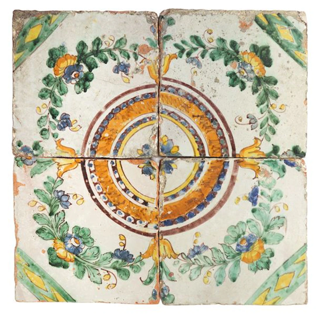N°4 Piastrelle in Ceramica Siciliana policroma