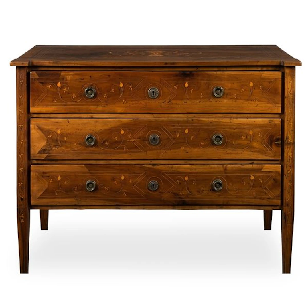 Cassettone neoclassico Luigi XVI in legno di noce, 3 cassetti con