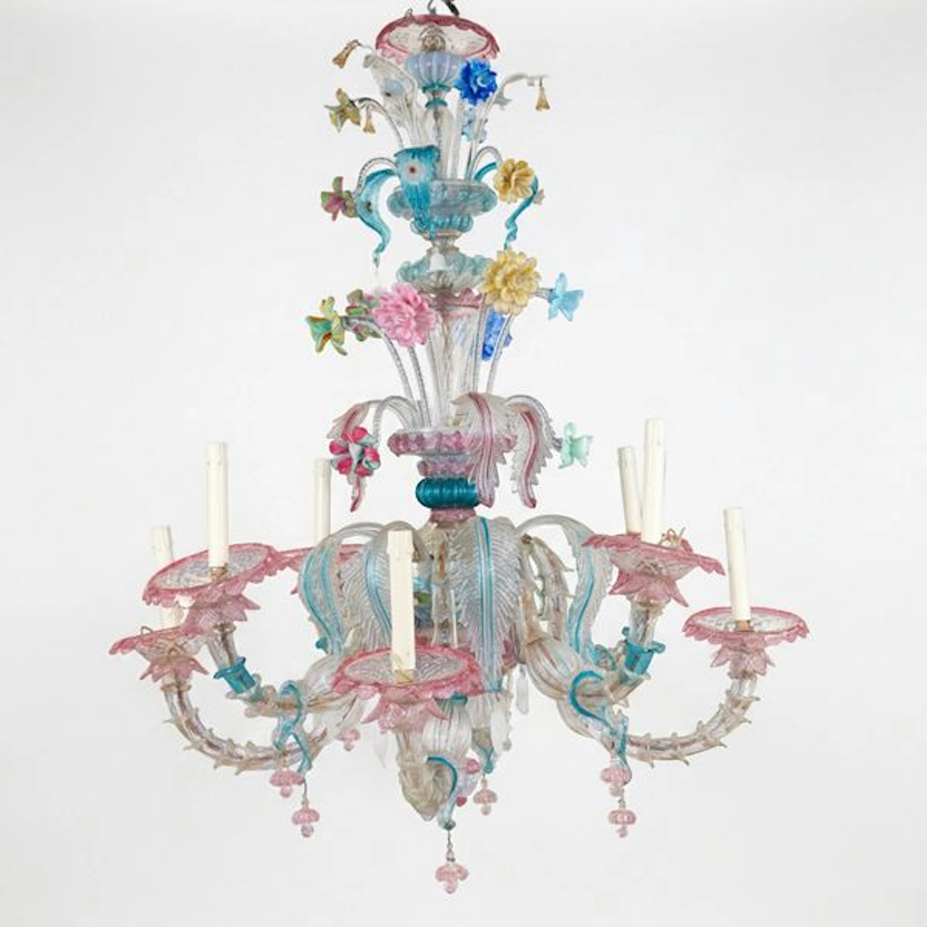 Lampadario in vetro di Murano policromo a 8 luci