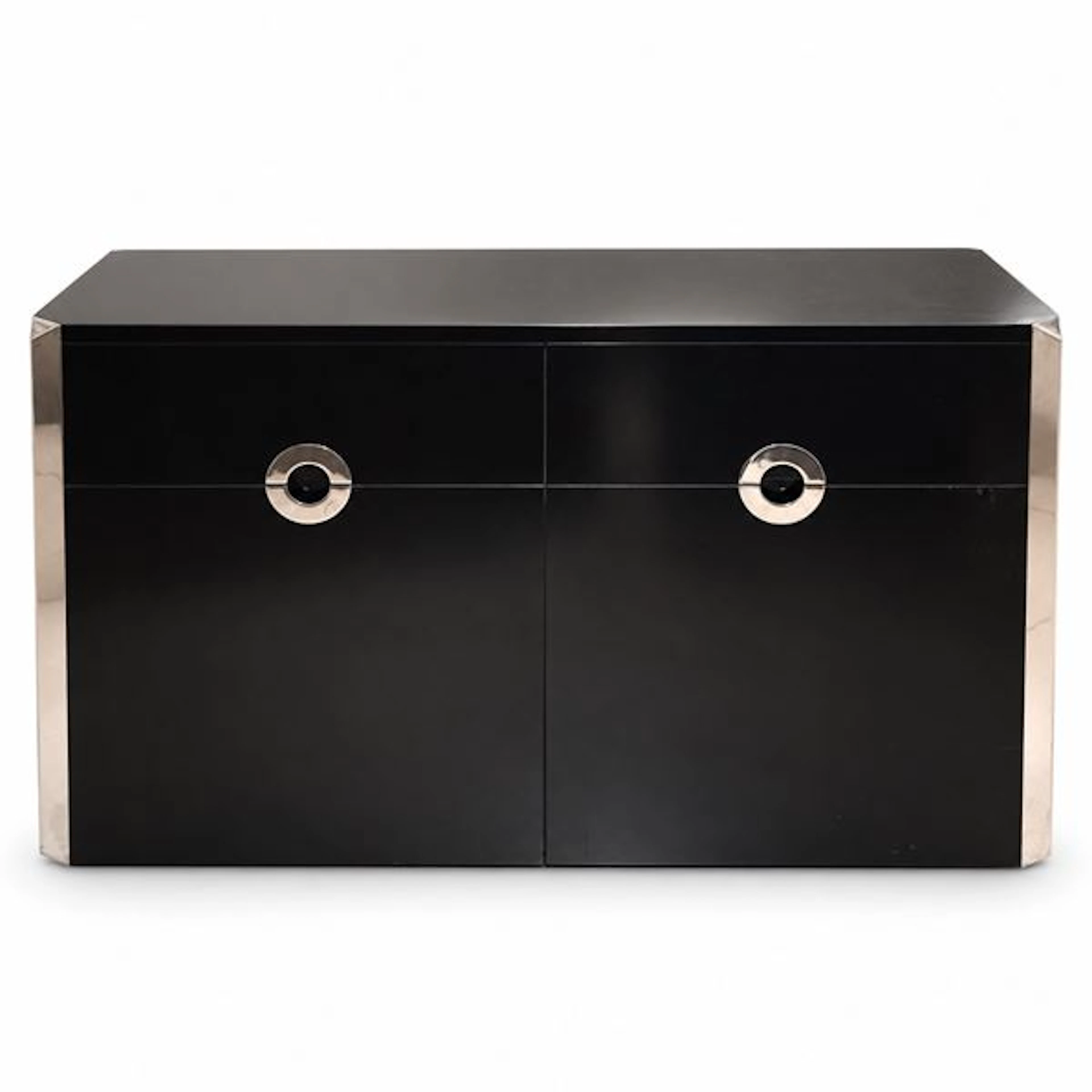 Credenza modello Alveo in lacca nera e dettagli cromati, Anni 70 -