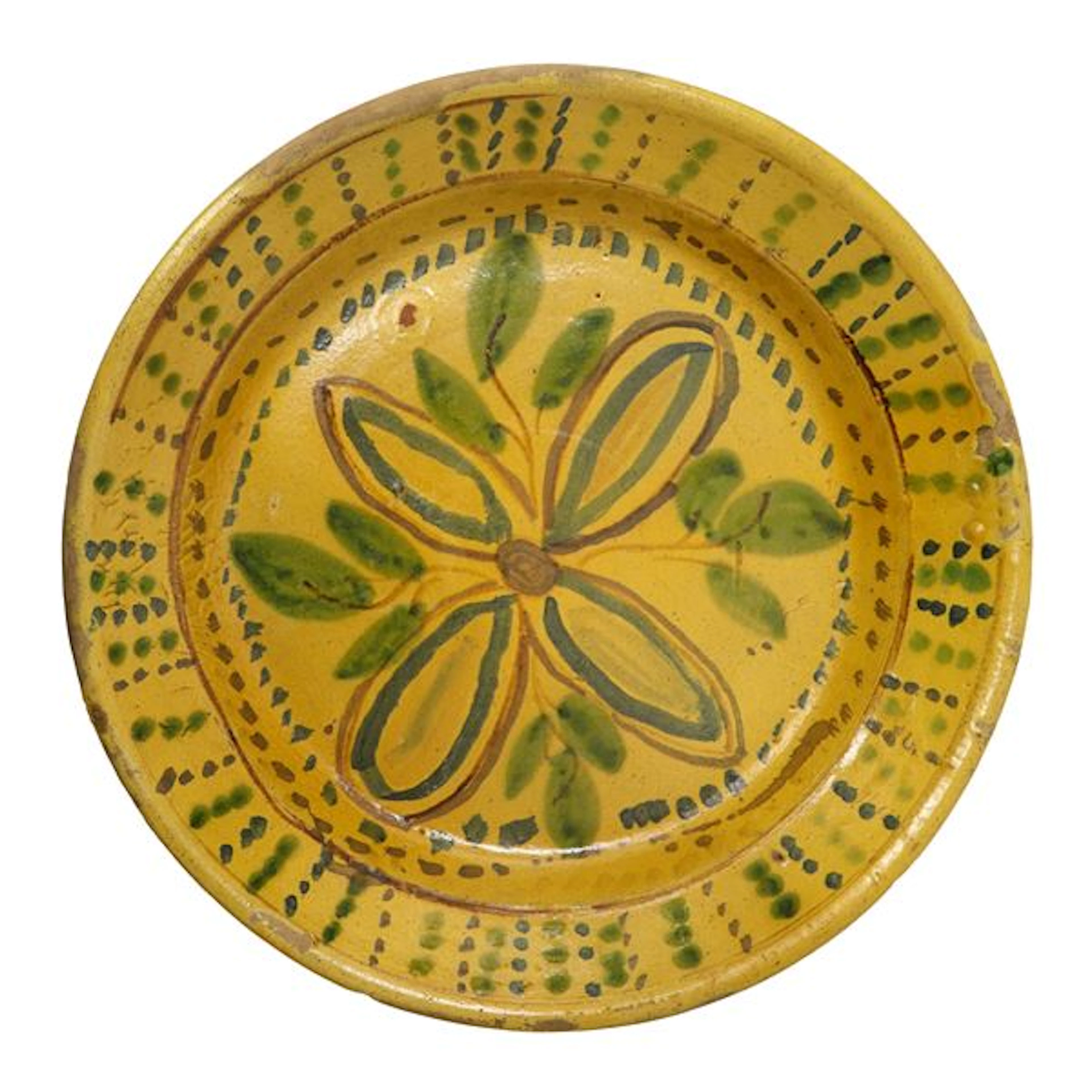 Grande piatto in maiolica di Caltagirone dipinto policromo con fiore al centro
