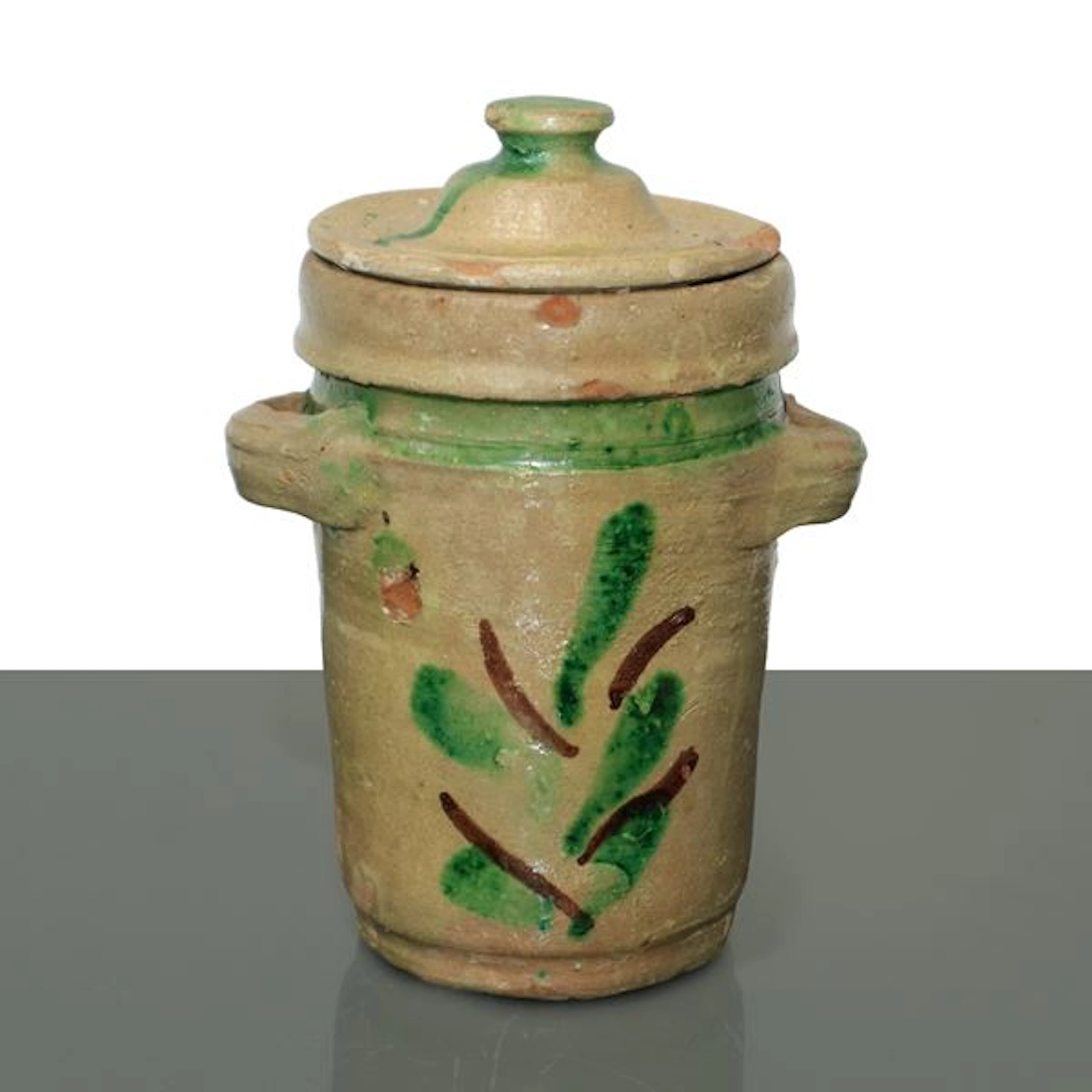 Saliera in maiolica di Caltagirone con coperchio e decoro policromo