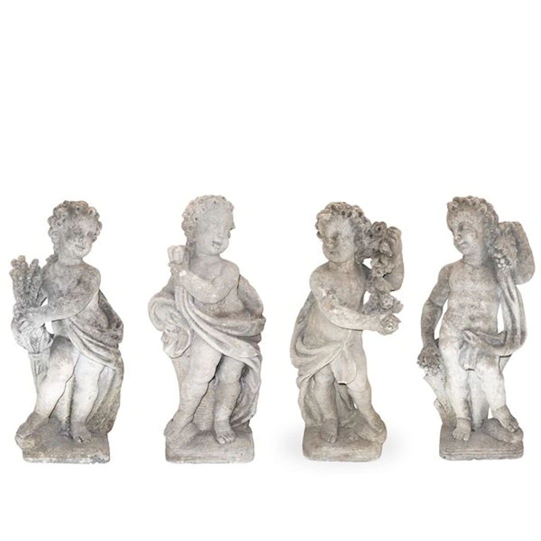 N°4 Putti in pietra bianca raffiguranti le 4 stagioni, fine XIX secolo