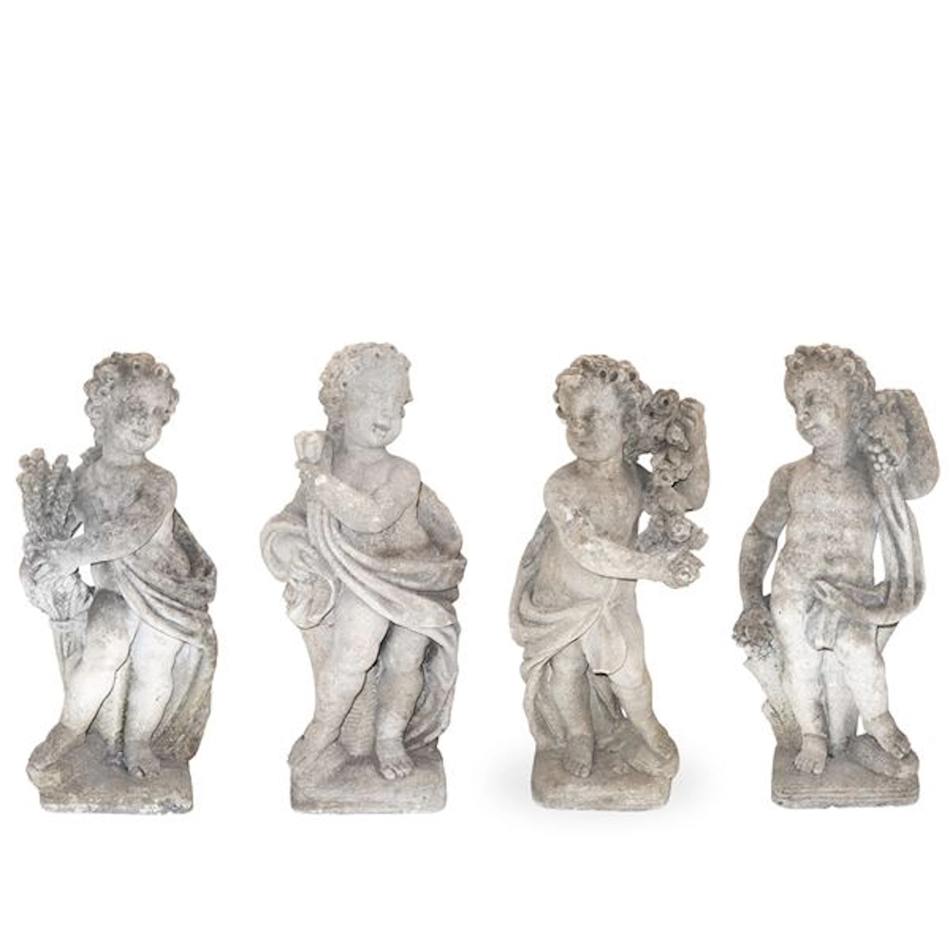 N°4 Putti in pietra bianca raffiguranti le 4 stagioni, fine XIX secolo