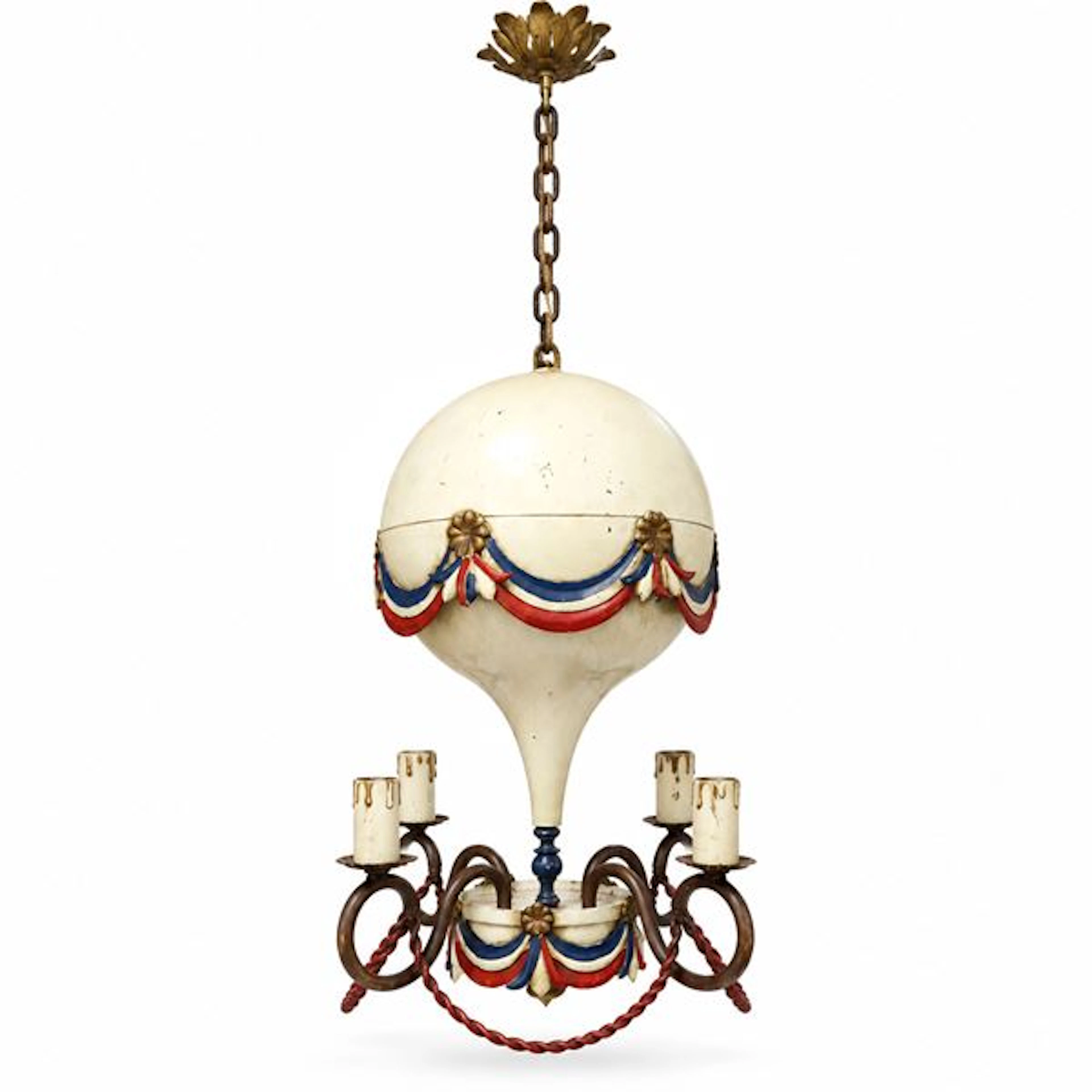 Lampadario vintage a forma di mongolfiera a 4 luci, Anni 50