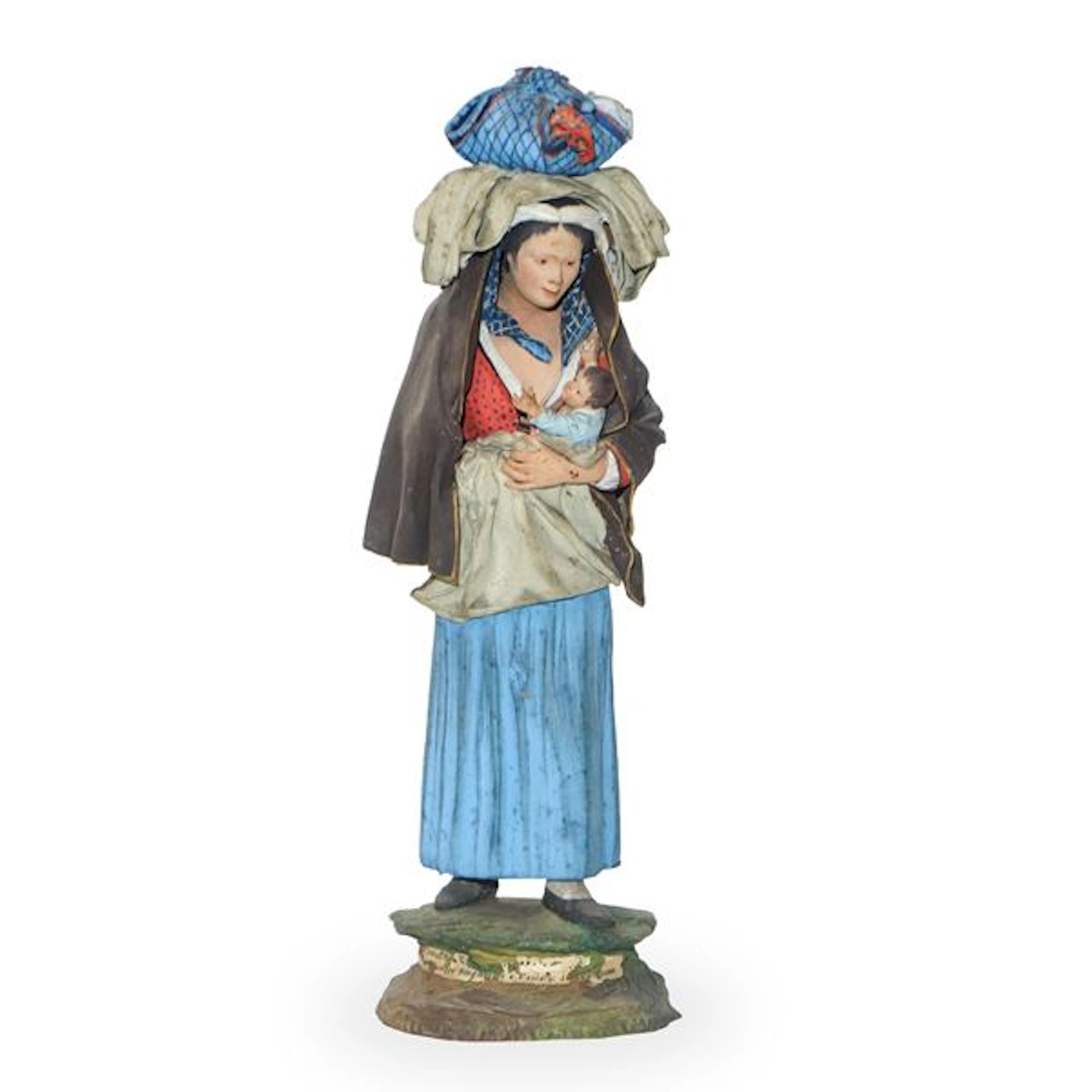 Personaggio popolare femminile, figurina in terracotta policroma -