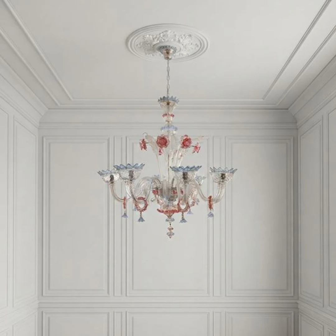 Lampadario in vetro di Murano policromo a 8 luci, Inizi XX secolo