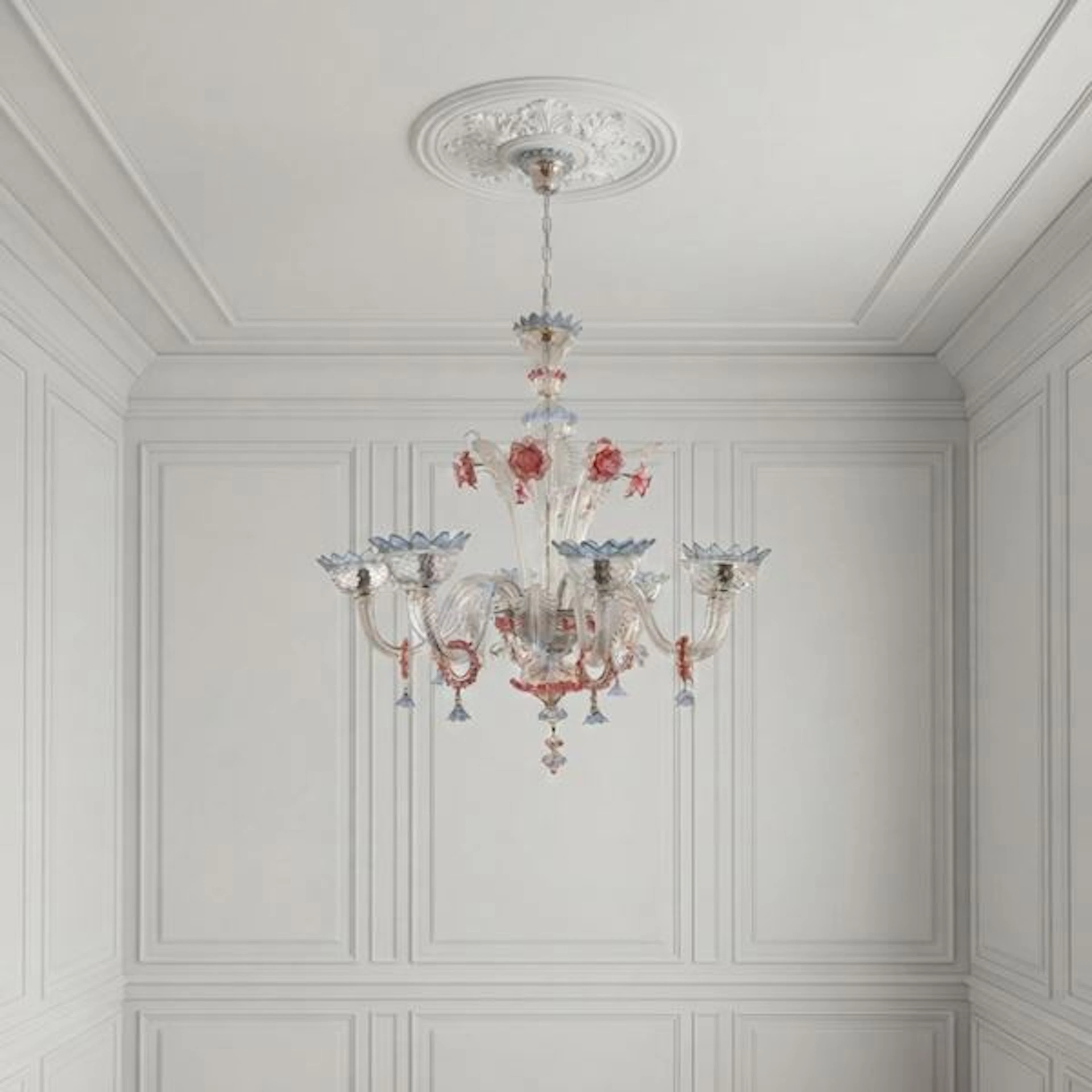 Lampadario in vetro di Murano policromo a 8 luci, Inizi XX secolo