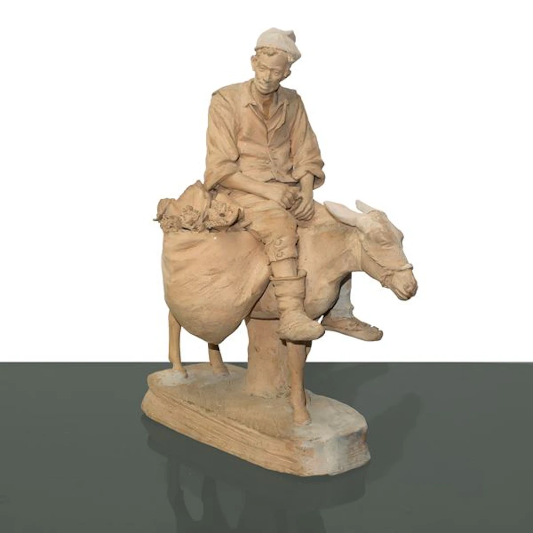 Contadino su un mulo, figura in terracotta - Salvatore Scuto (Caltagirone