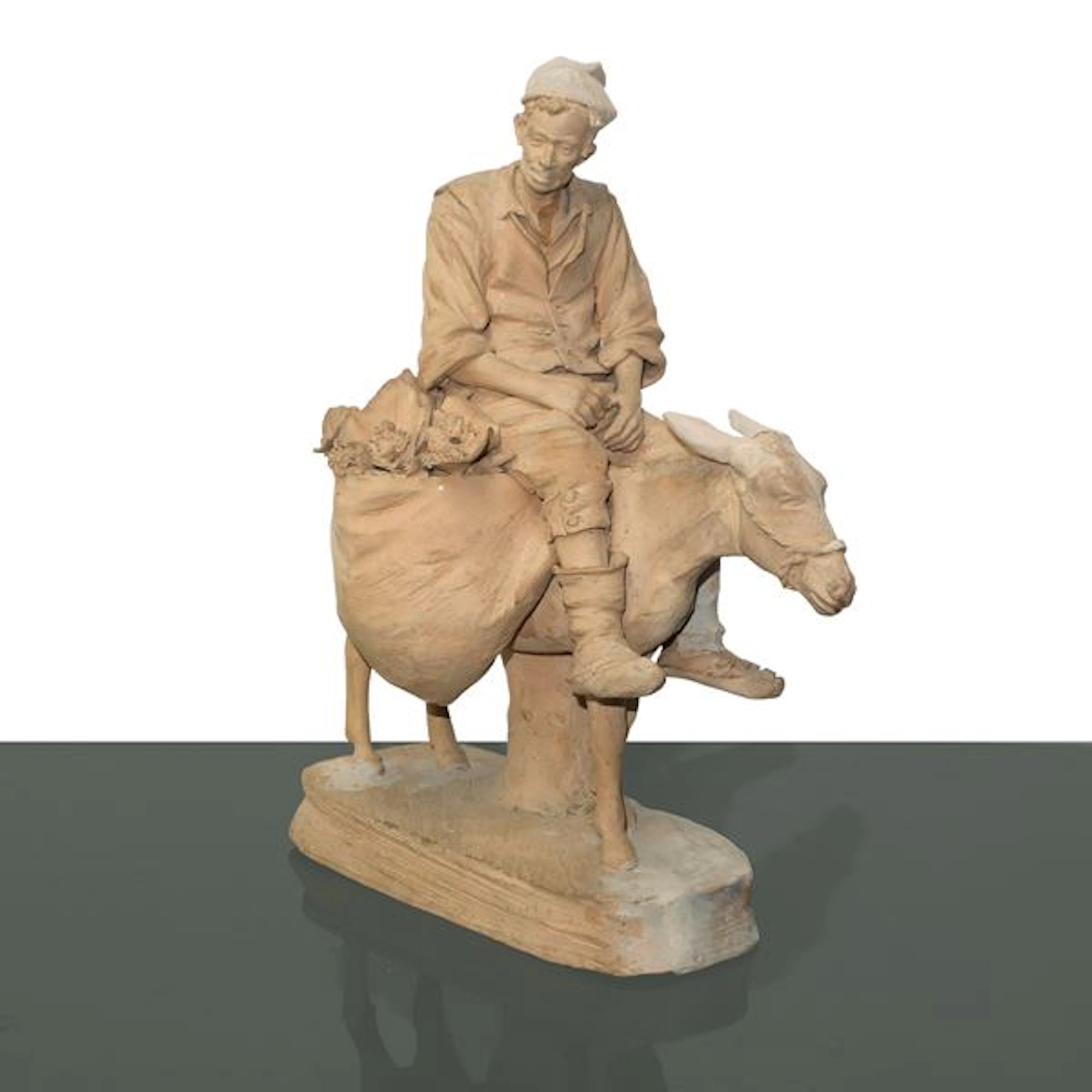 Contadino su un mulo, figura in terracotta - Salvatore Scuto (Caltagirone