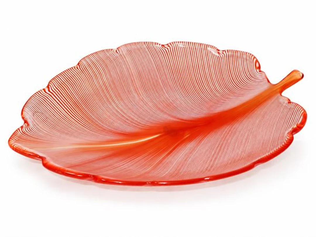 Foglia filigranata in vetro di Murano arancione, anni '70 ca. - Tyra