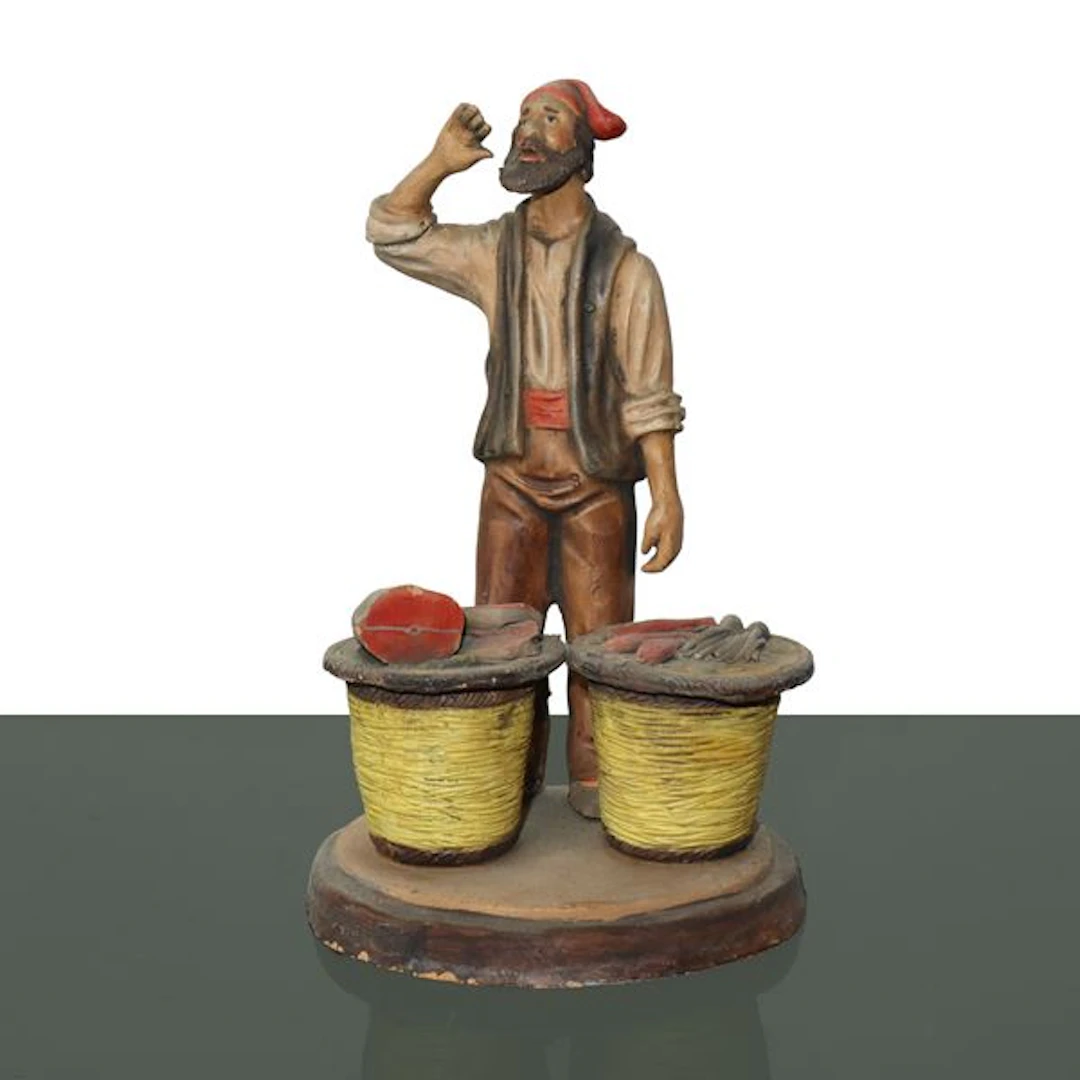 Scultura in terracotta artigianato palermitano: pescivendolo, Palermo XX secolo