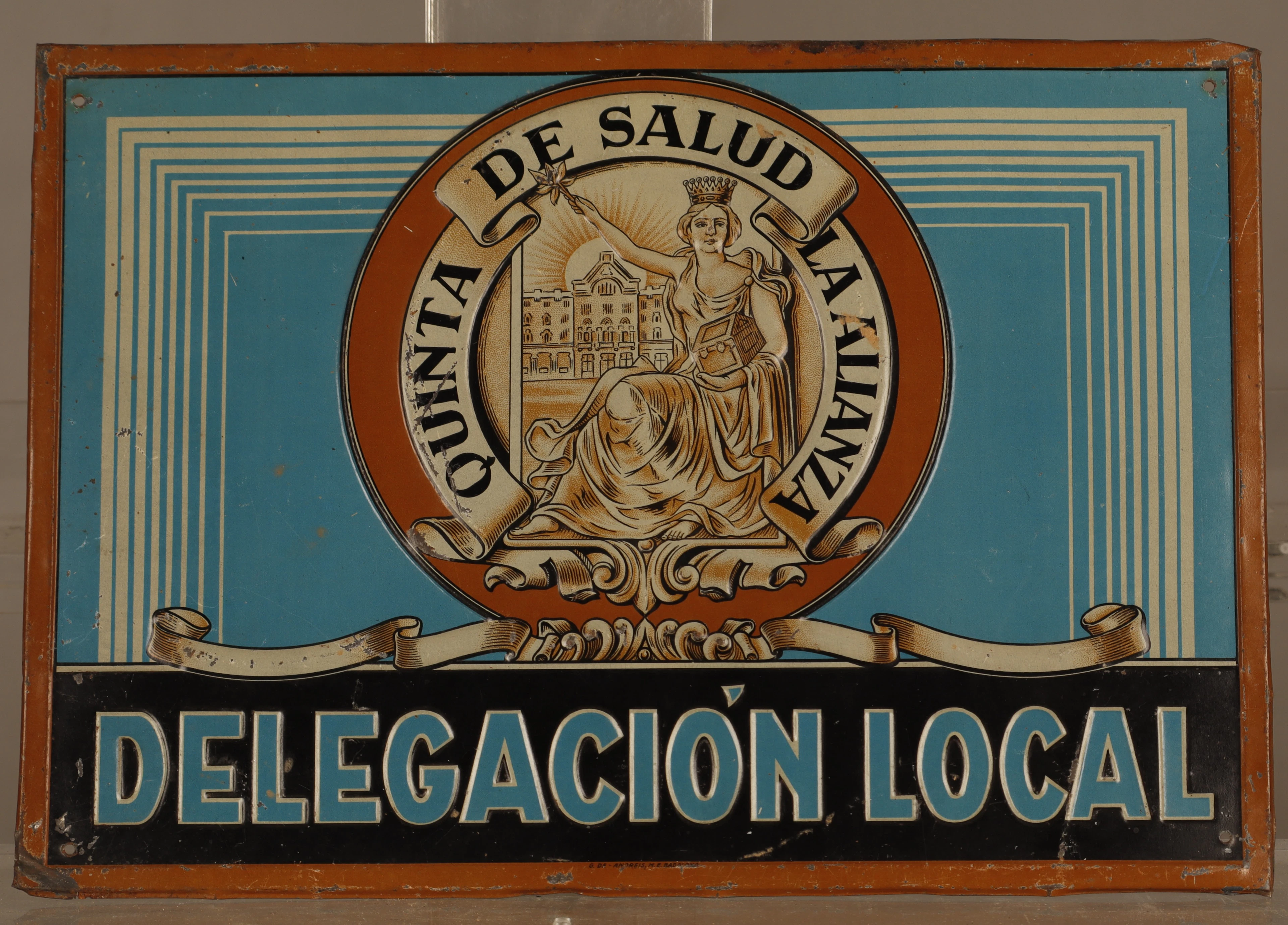 Quinta de la Salud La Alianza, placa publicitaria en hojalata estampada