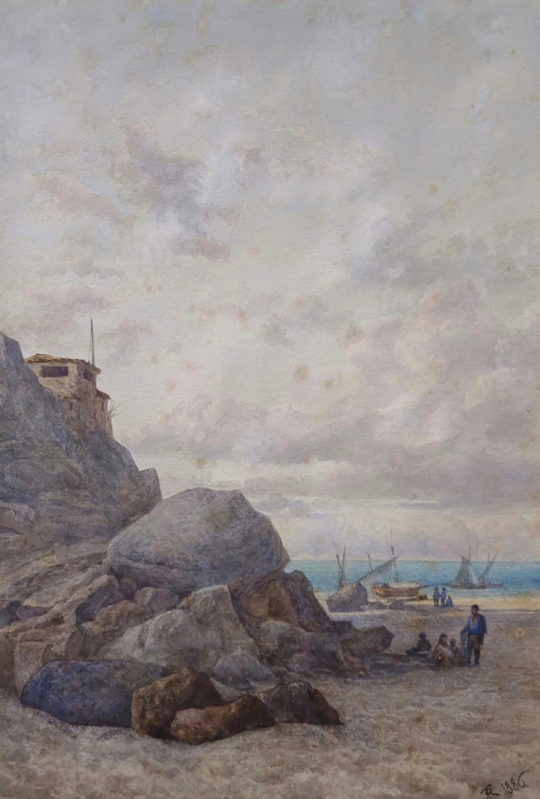 LUIS RIGALT Y FARRIOLS. Marina 1886, etiqueta Galería Anquins.