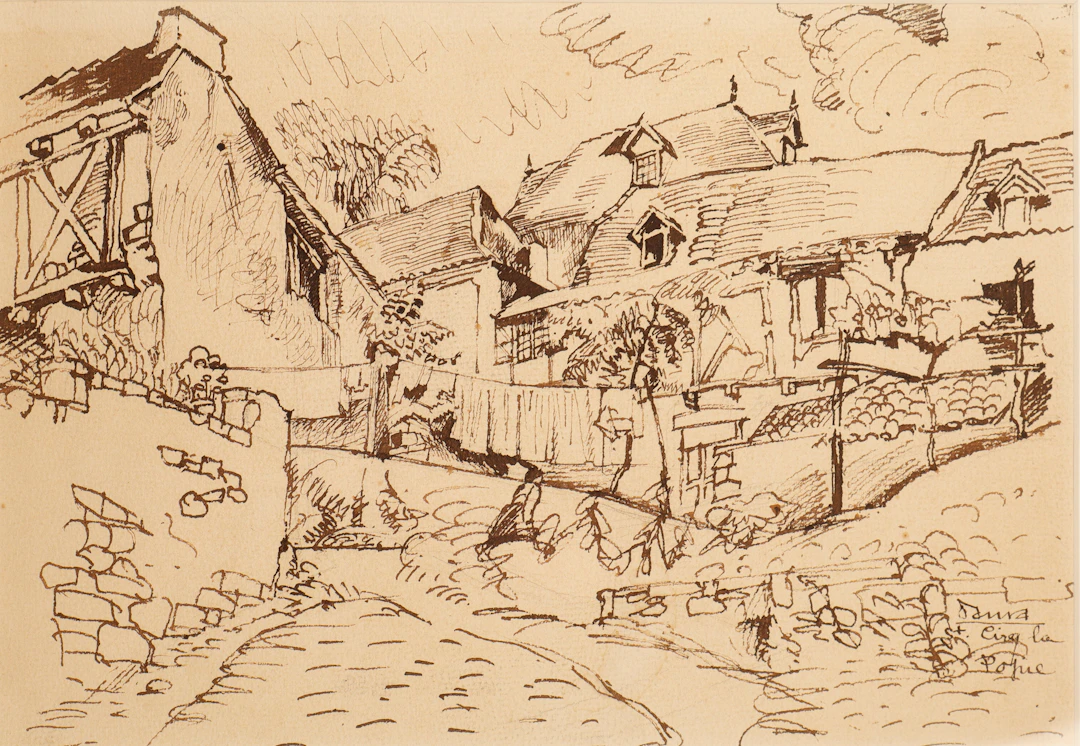 PERE DAURA (1896–1976). Vista urbana, Saint-Cirq-Lapopie.
