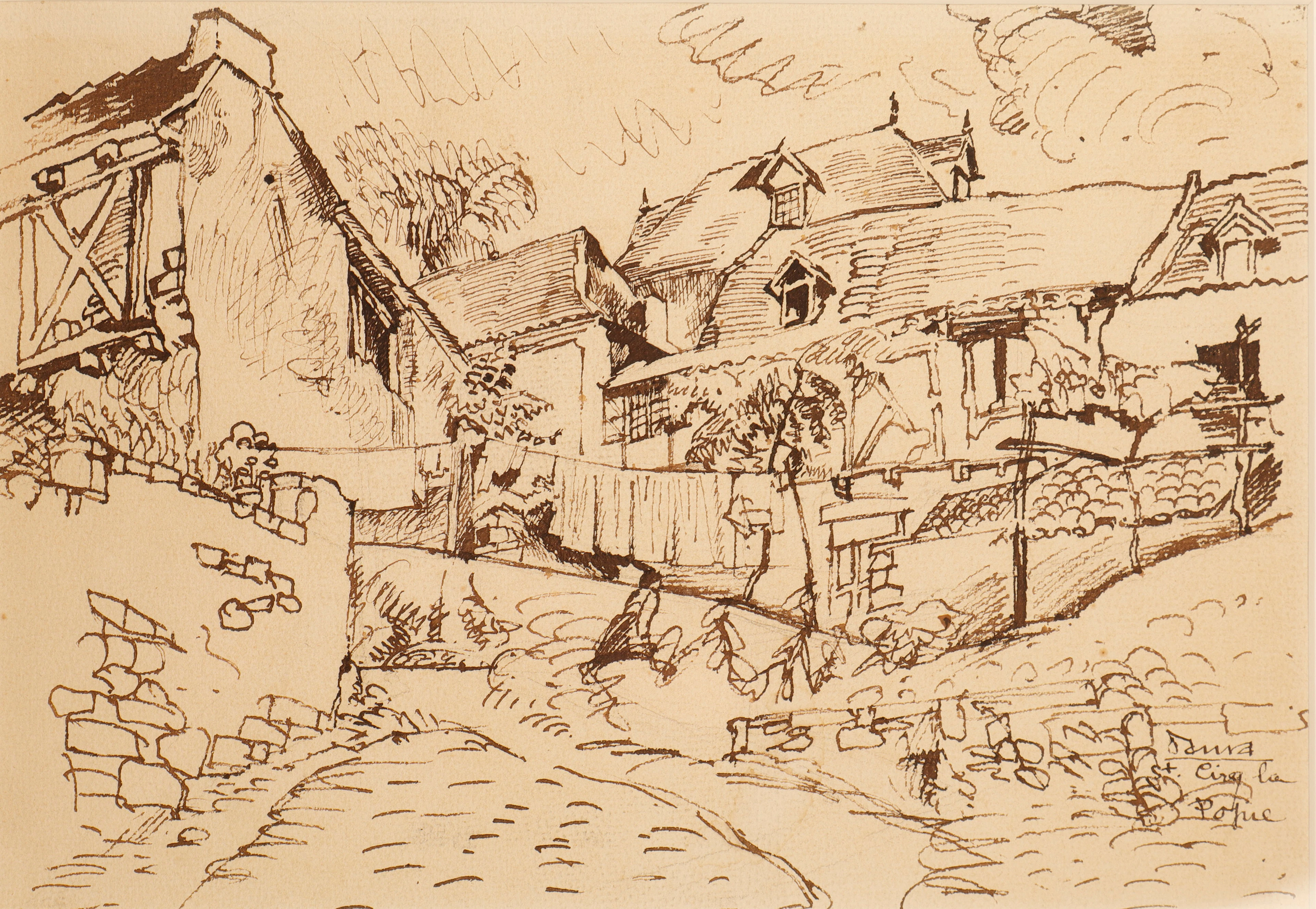 PERE DAURA (1896–1976). Vista urbana, Saint-Cirq-Lapopie.