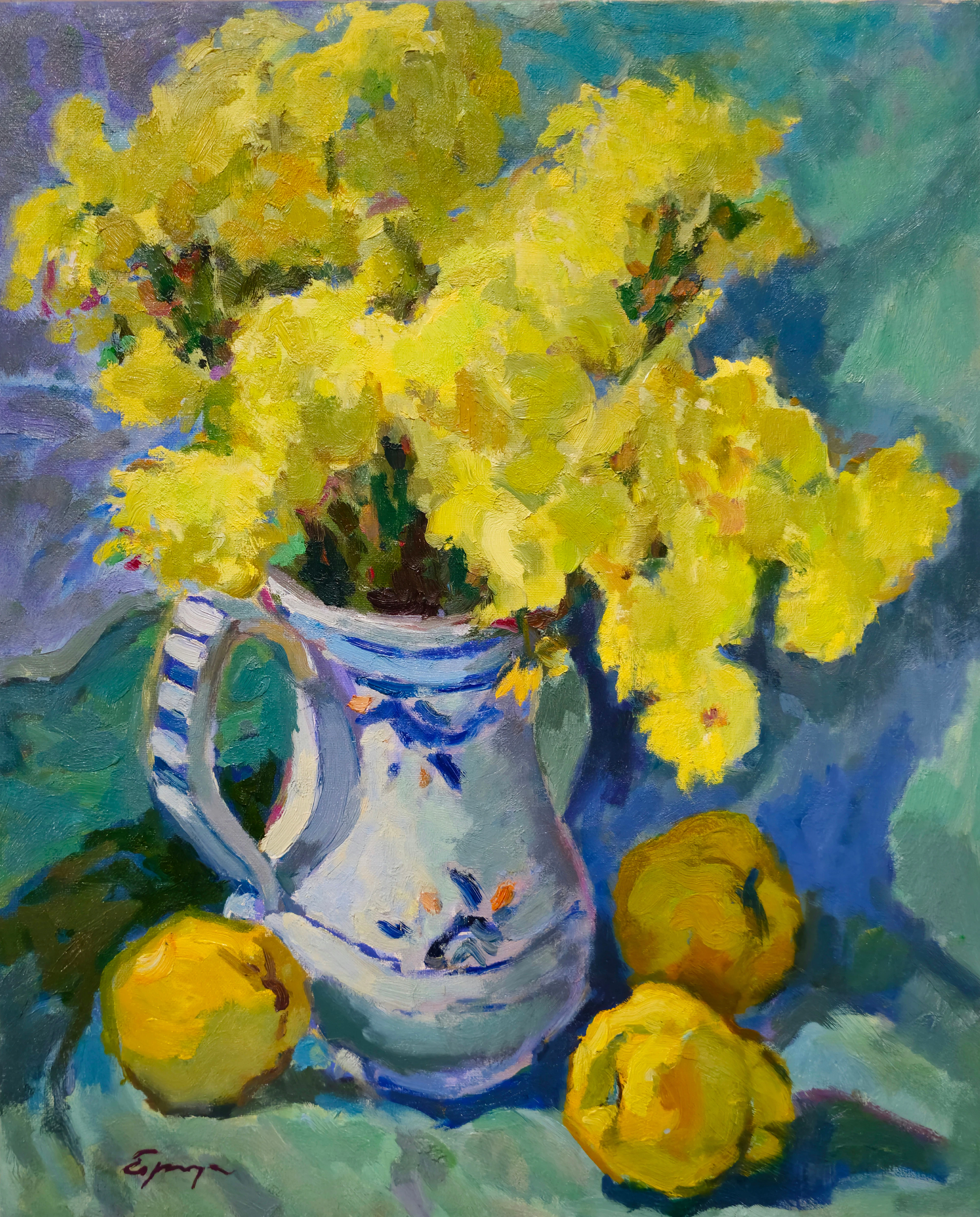 JUAN P. ESPARZA. Bodegón con flores y frutas.