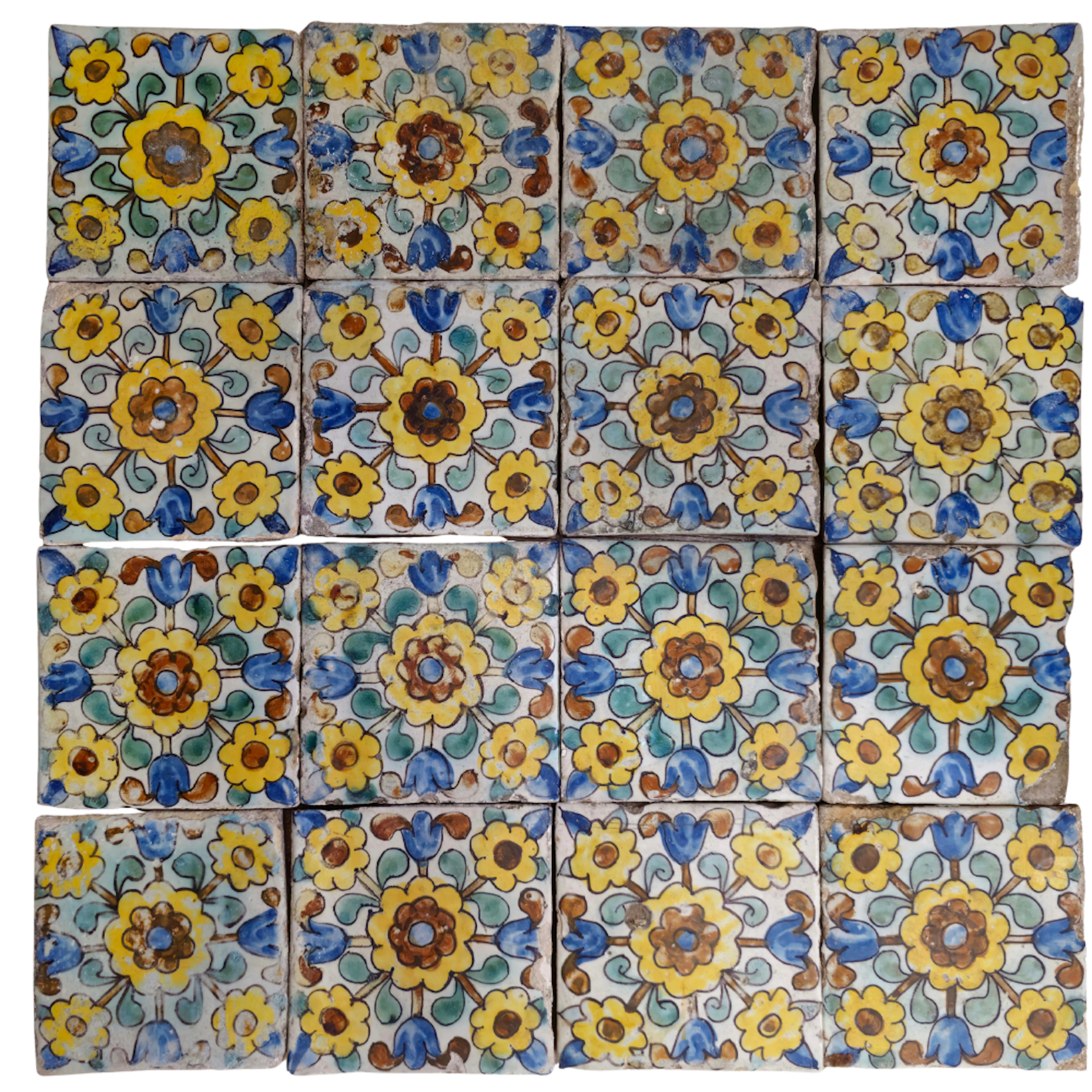 16 AZULEJOS VALENCIANO DE MANISES. SIGLO XVIII.