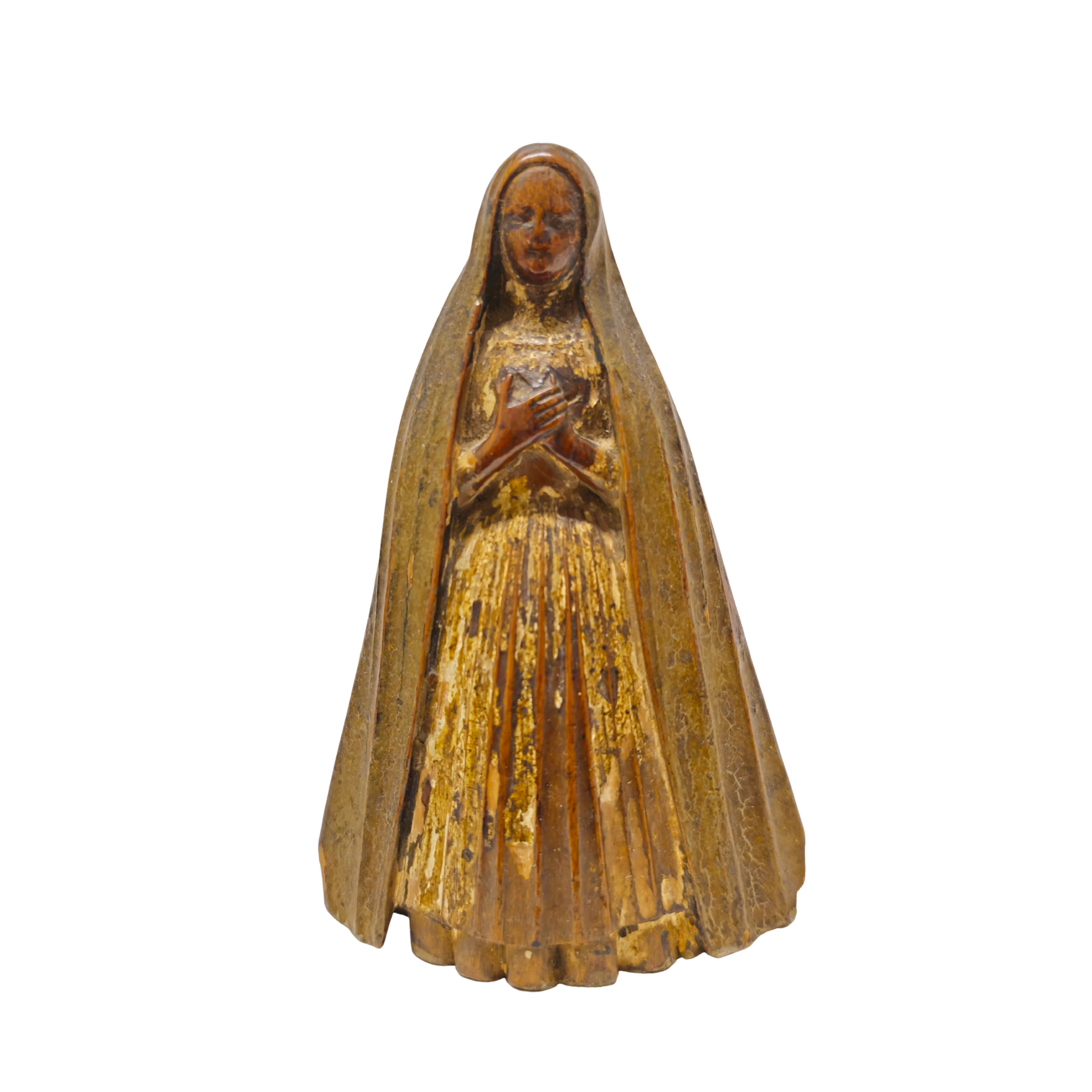 VIRGEN ORANTE. ESCUELA DE MONTSERRAT. MADERA TALLADA Y POLICROMADA.SIGLOS