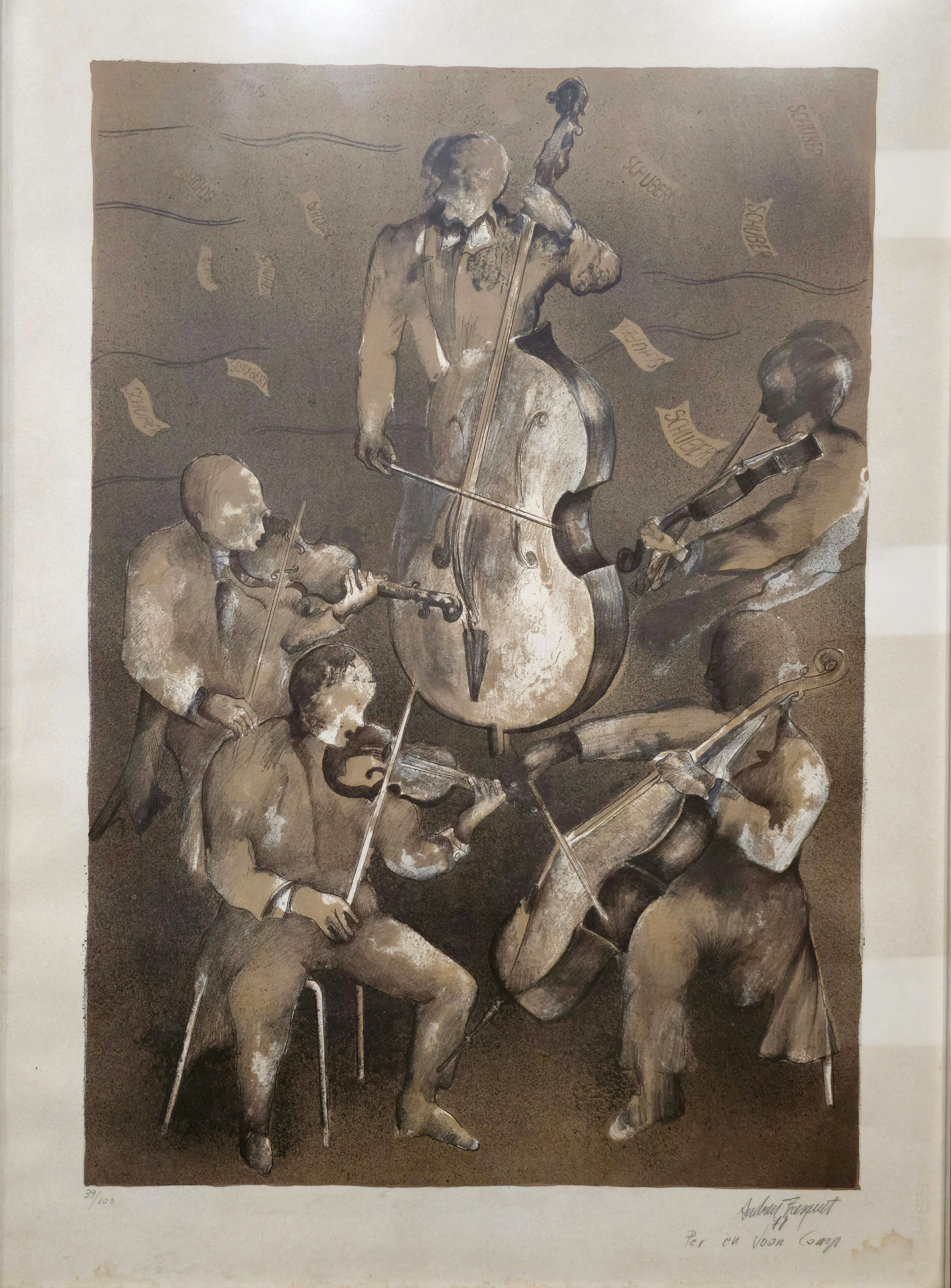 ANDREU FRESQUET. VIOLINISTAS. OBRA GRÁFICA. FIRMADA Y JUSTIFICADA A LÁPIZ.