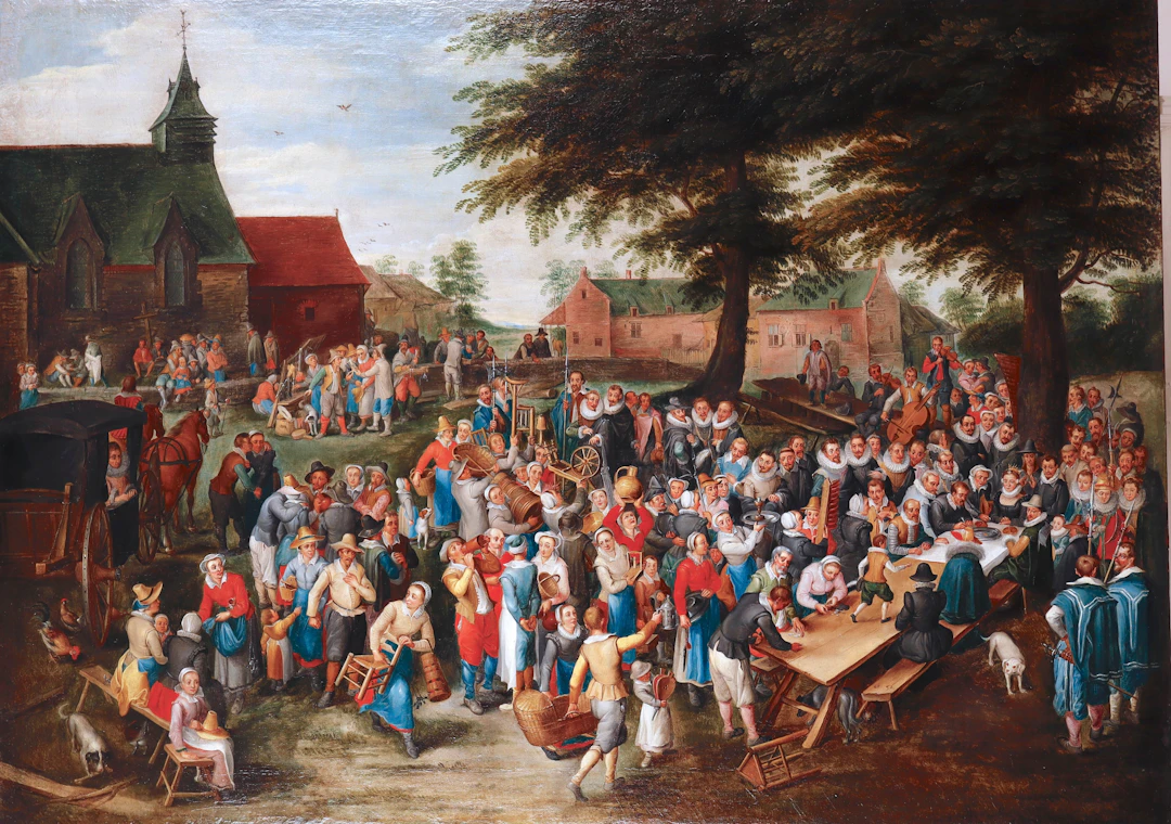 TALLER DE JAN BRUEGHEL I (1568-1625). Entrega de regalos en una boda
