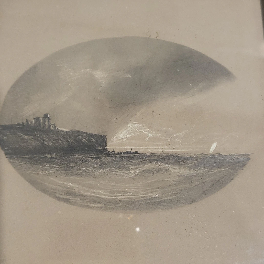 ANÓNIMO. DIBUJO CARBÓN Y CLARIÓN. PAISAJE COSTERO.