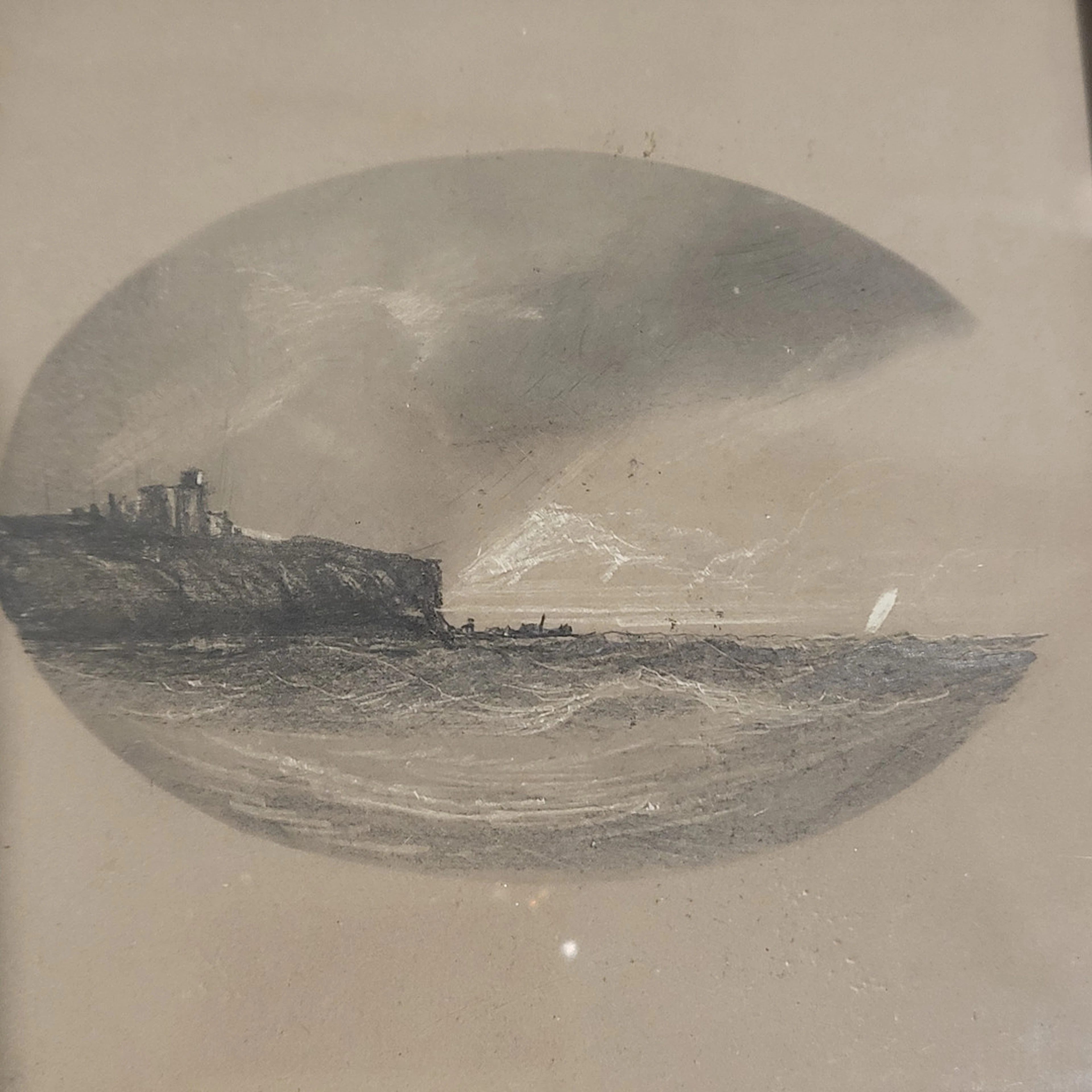 ANÓNIMO. DIBUJO CARBÓN Y CLARIÓN. PAISAJE COSTERO.