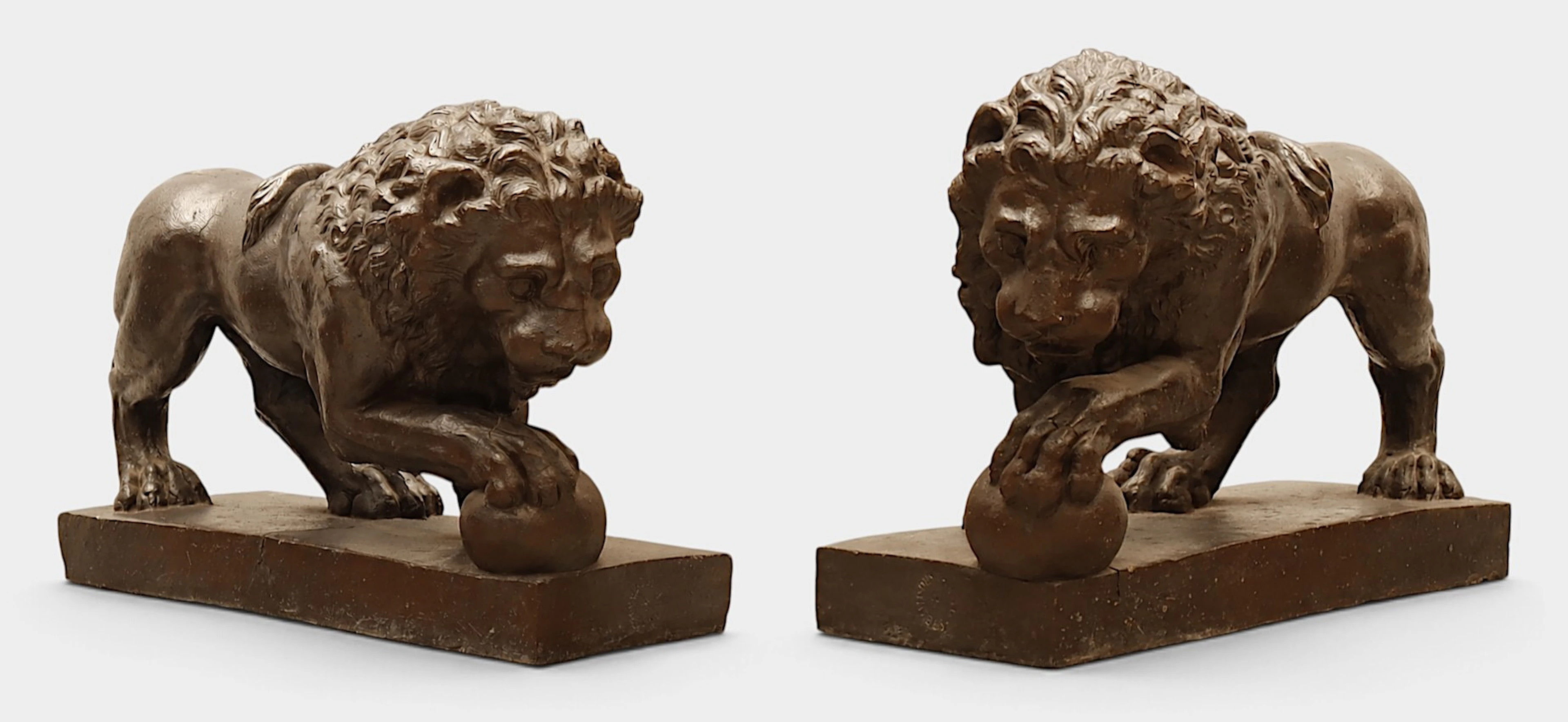 SEGÚN UN MODELO ROMANO Y DE FLAMINIO VACCA (1538–1605). Leones Médici.