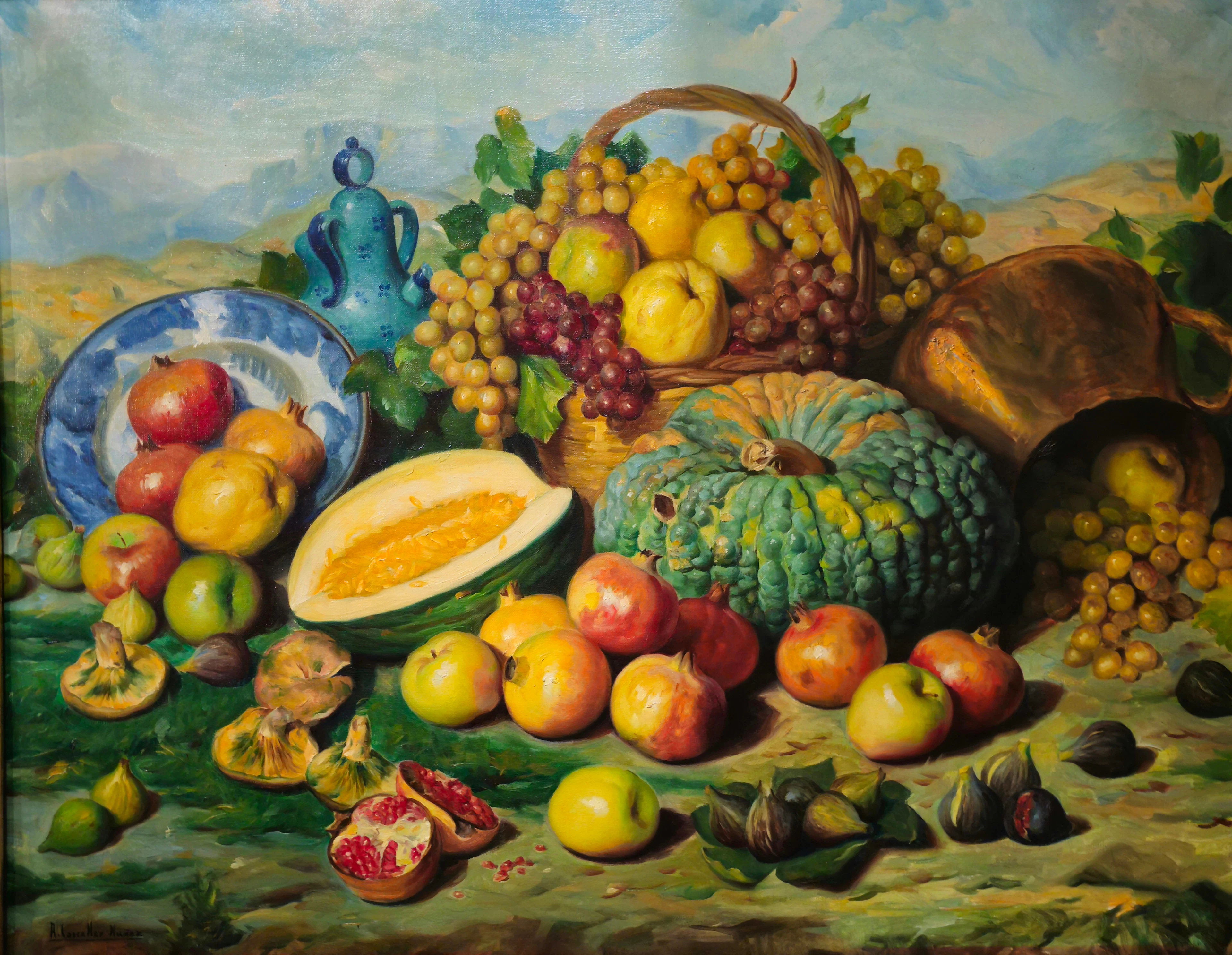 ANDRÉS CARCELLER NÚÑEZ. Gran bodegón de fruta y verdura.