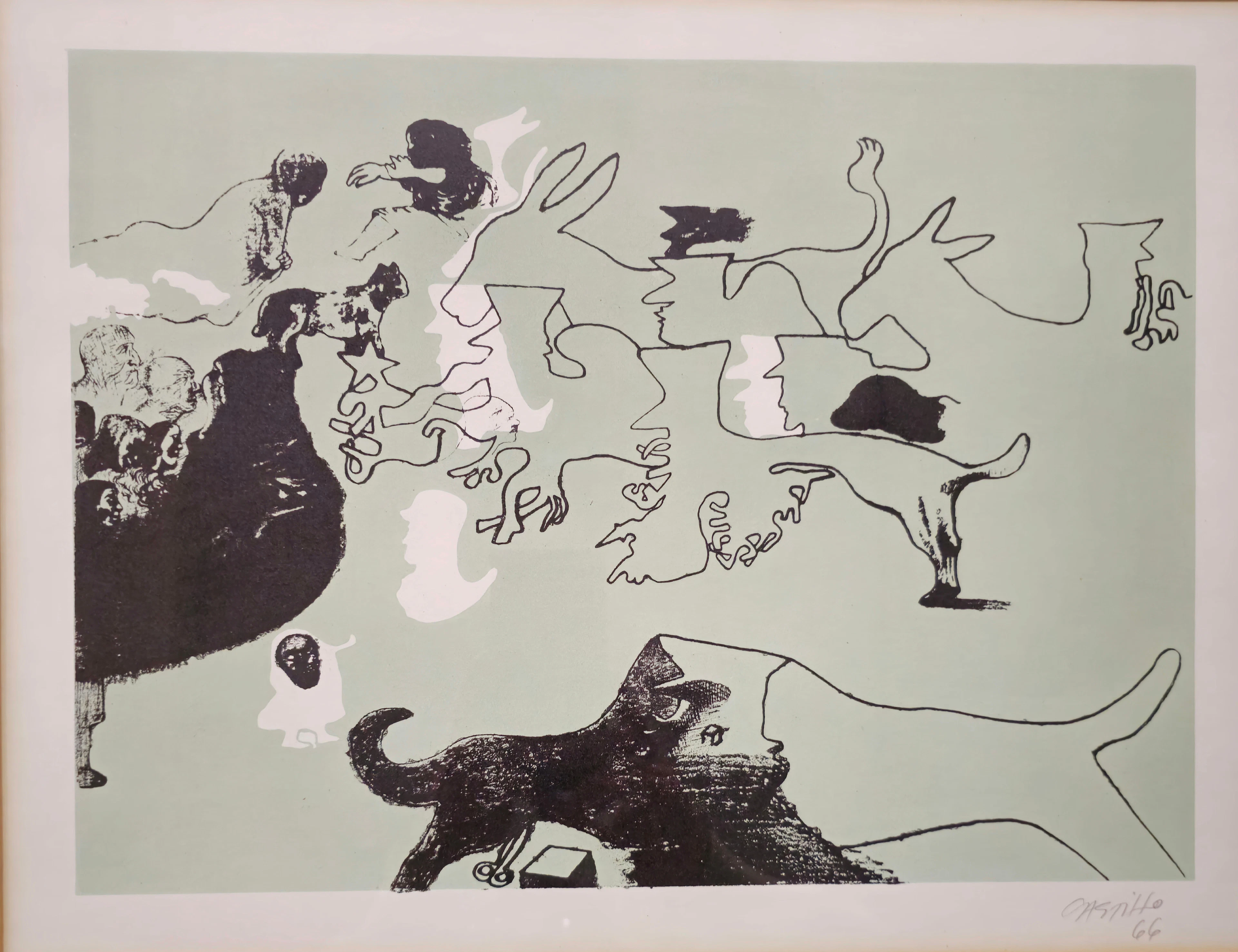 "FIGURAS SURREALISTAS" DIBUJO SOBRE PAPEL. FIRMADO POR JORGE CASTILLO 1966.