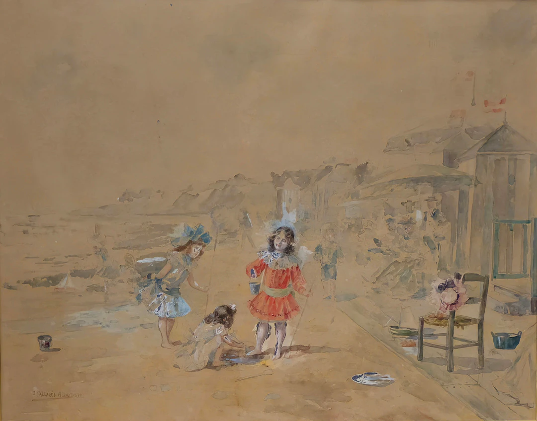 JOAQUÍN PALLARÉS (1853–1935). Vista de una playa.