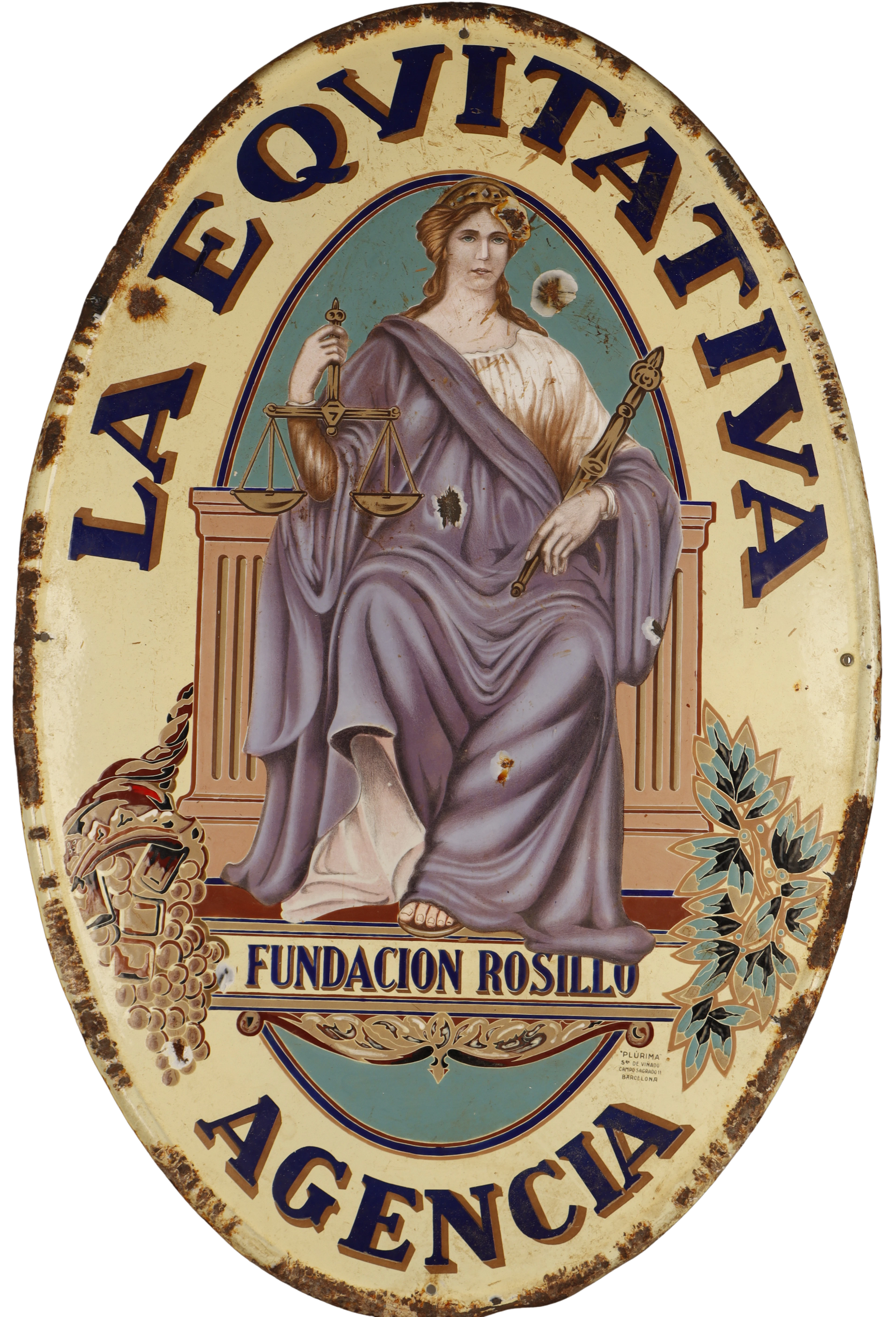 La Equitativa, placa publicitaria en metal litografiado.