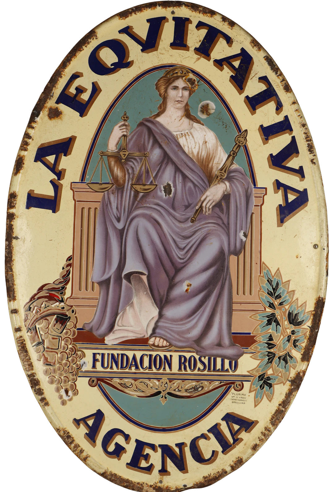 La Equitativa, placa publicitaria en metal litografiado.