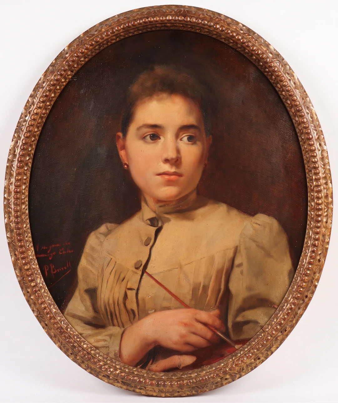 PERE BORRELL DEL CASO (1835-1910). Retrato de la pintora Joana Soler.