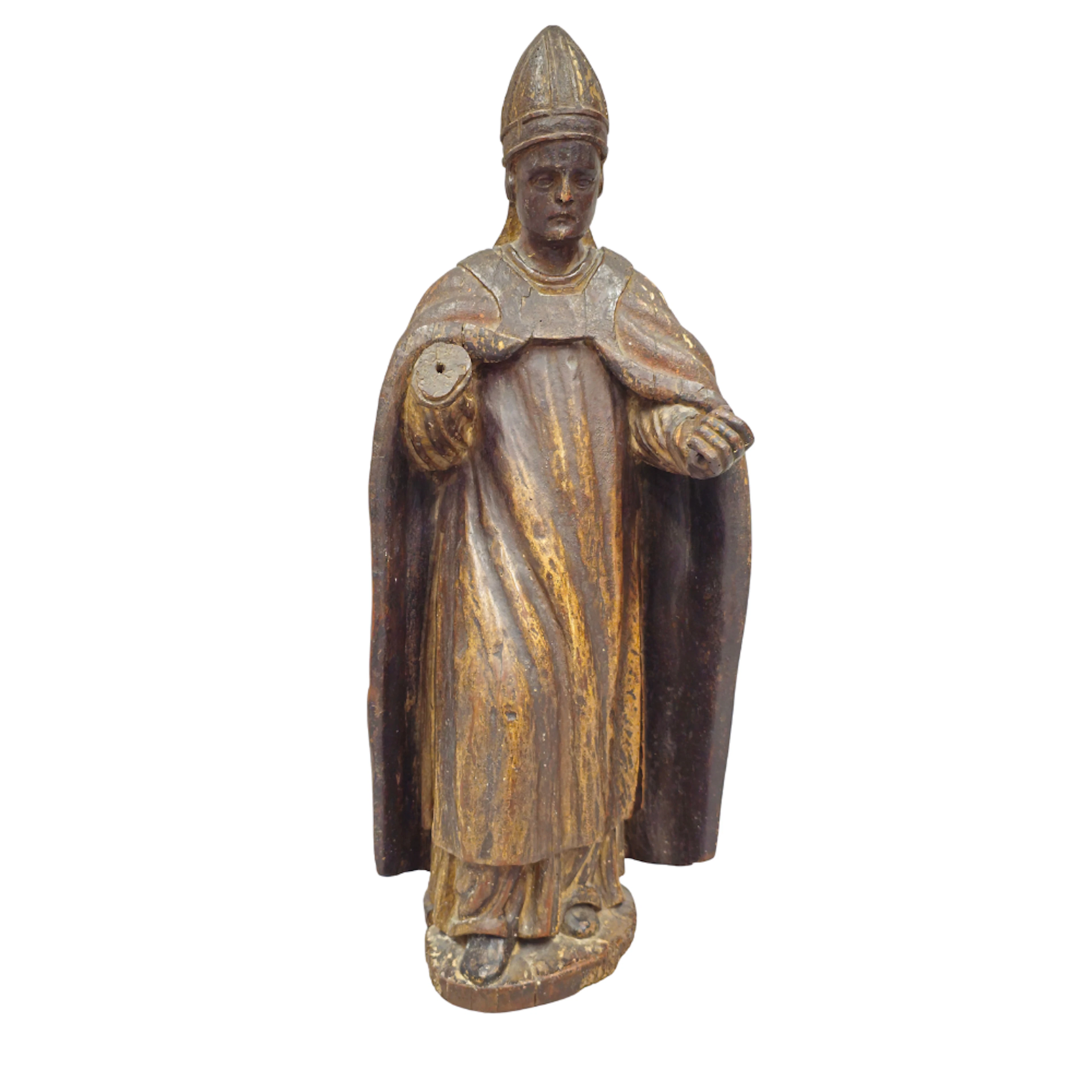 SANTO OBISPO. ESCUELA CASTELLANA. SIGLOS XVI - XVII. MADERA TALLADA Y ESTOFADA.