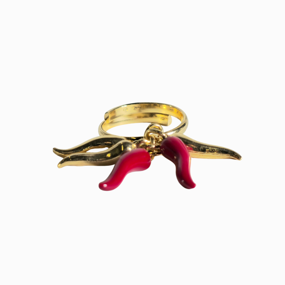 Anillo "guindillas" en plata con baño de oro y esmalte.