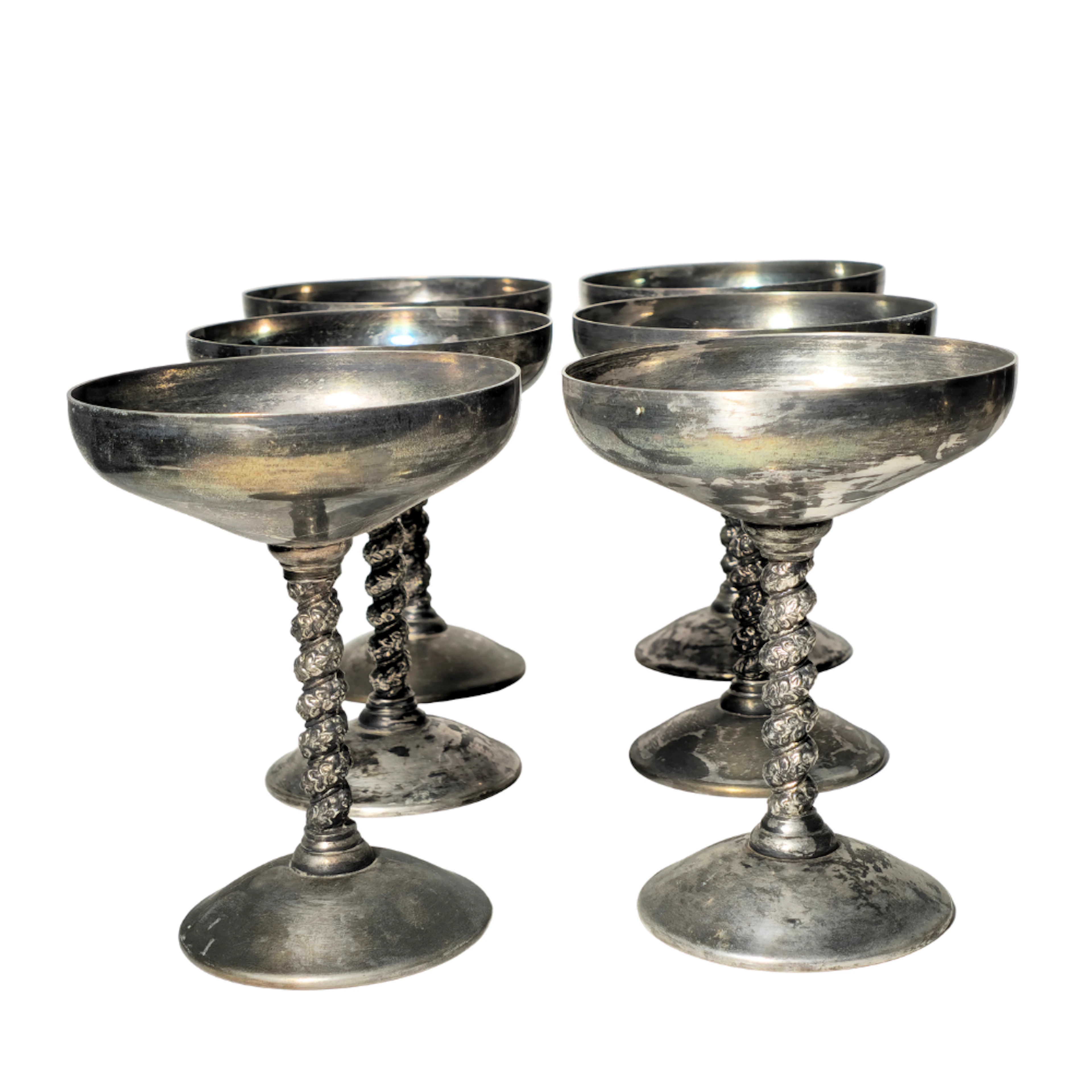 6 COPAS DE CHAMPAGNE CON FUSTE SALOMONICO. BAÑO DE PLATA.