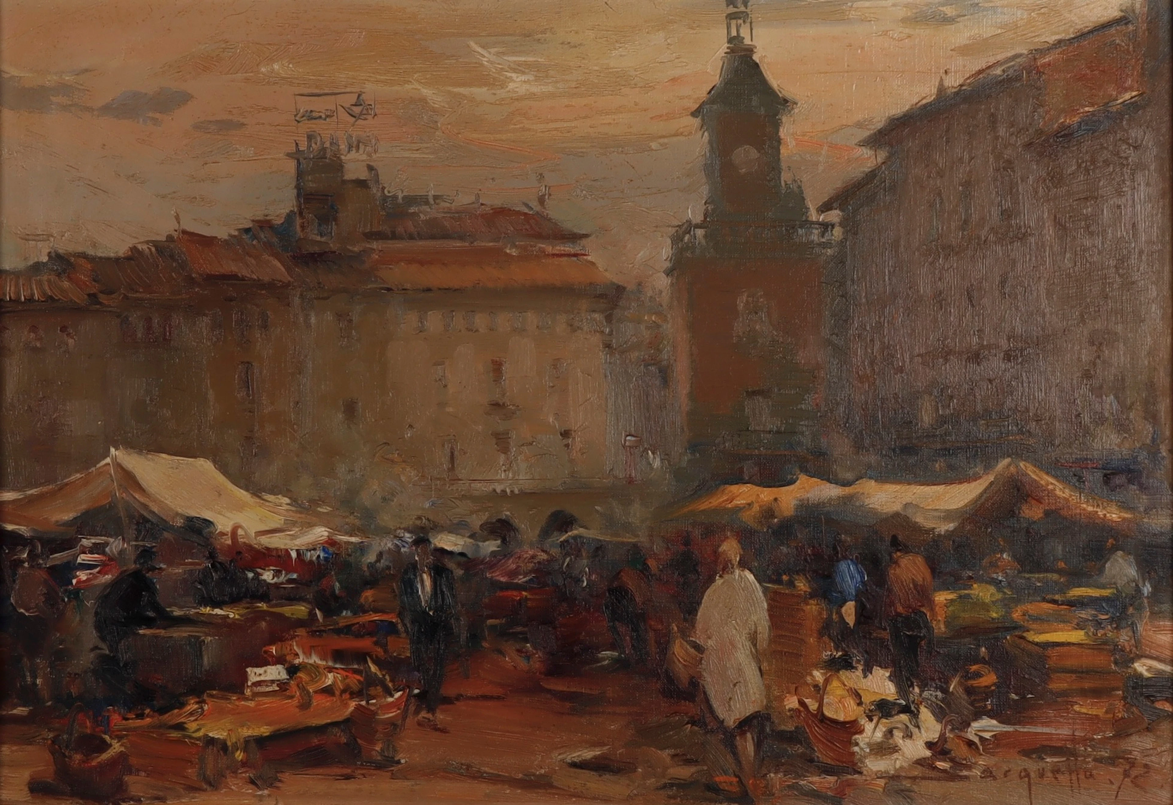 JOSEP SARQUELLA. Vista de la plaza mayor de Vic.