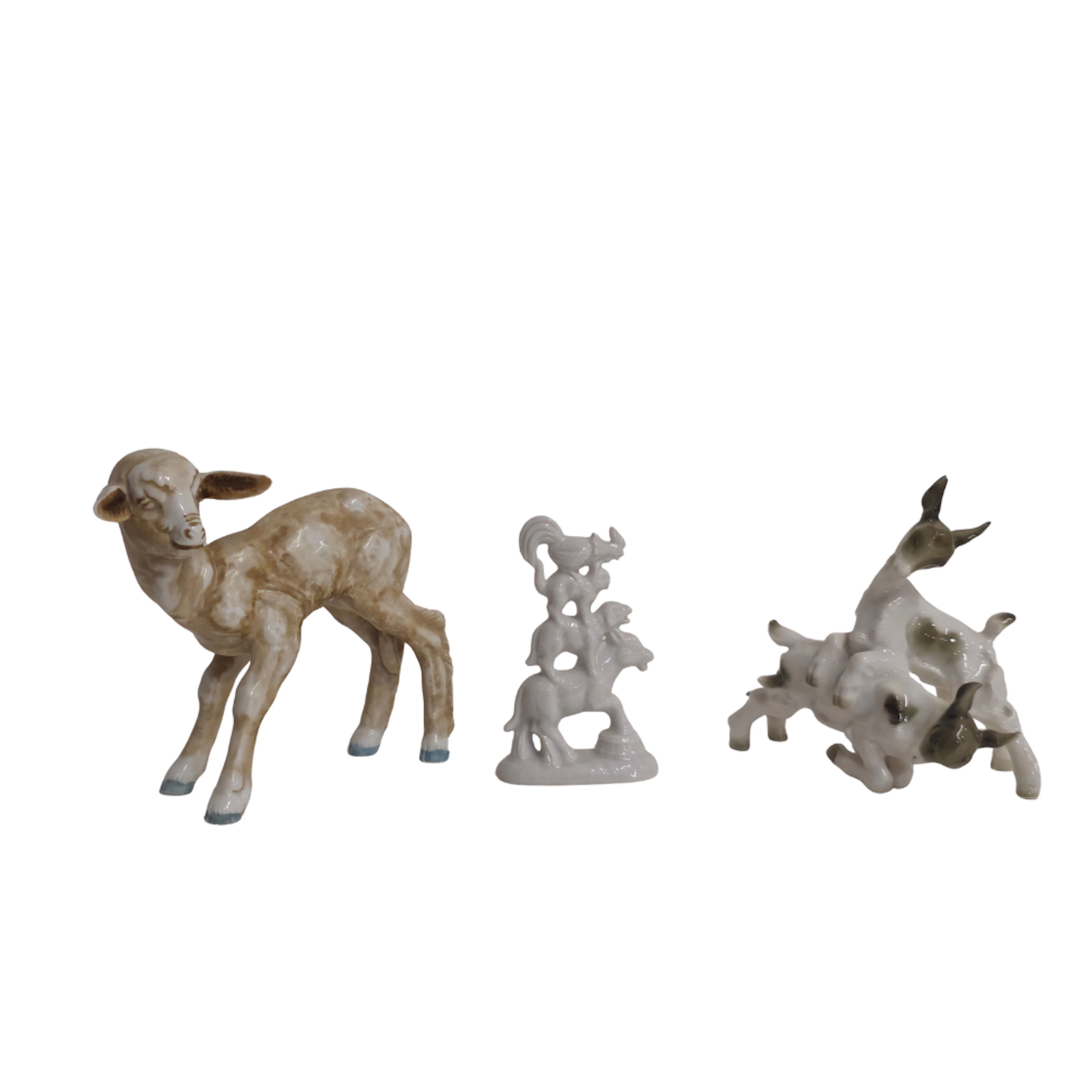 3 piezas de porcelana, animales varios.