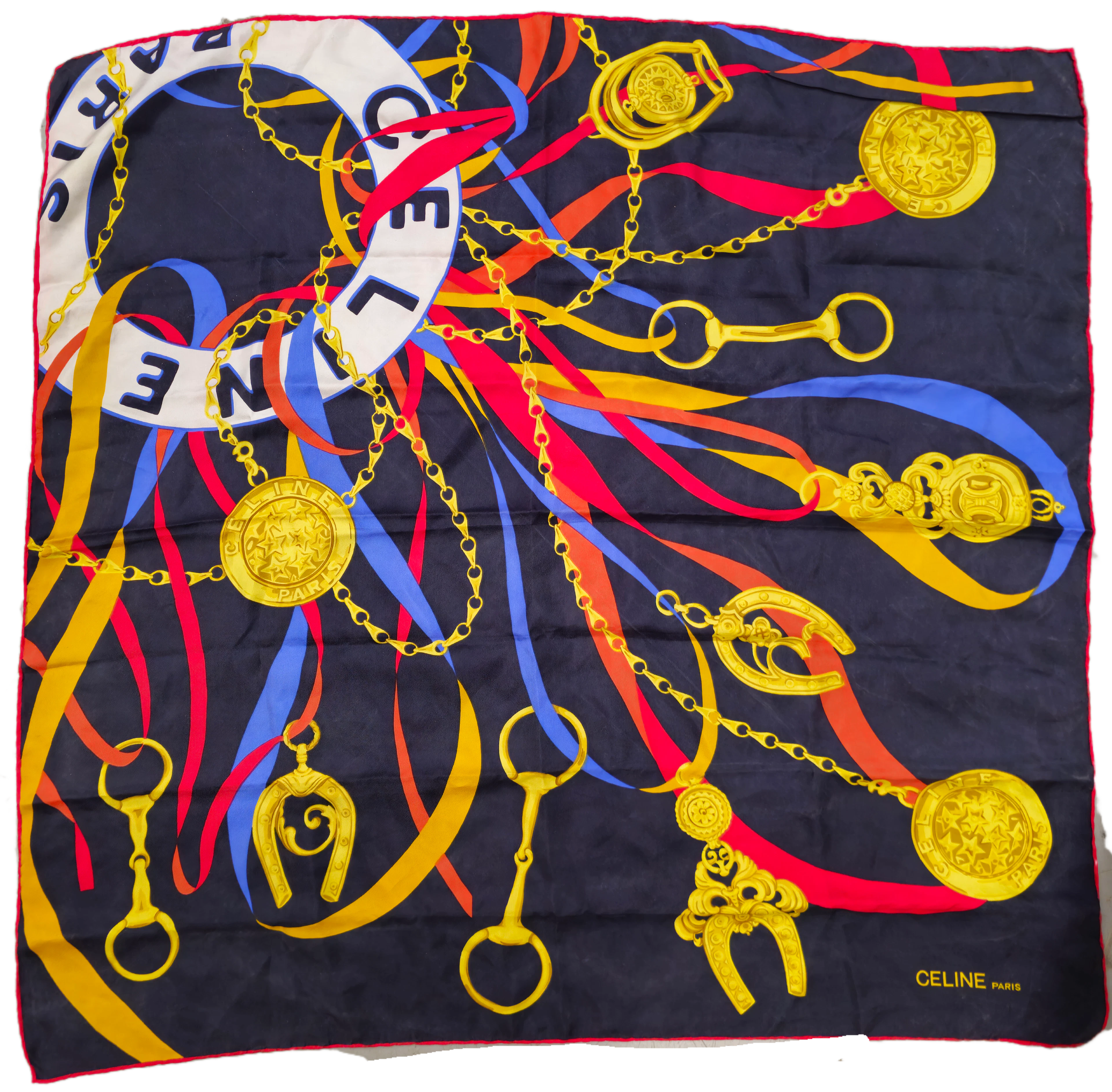 CÉLINE PARIS. FOULARD CARRÉ EN SEDA MOTIVOS EQUESTRES.