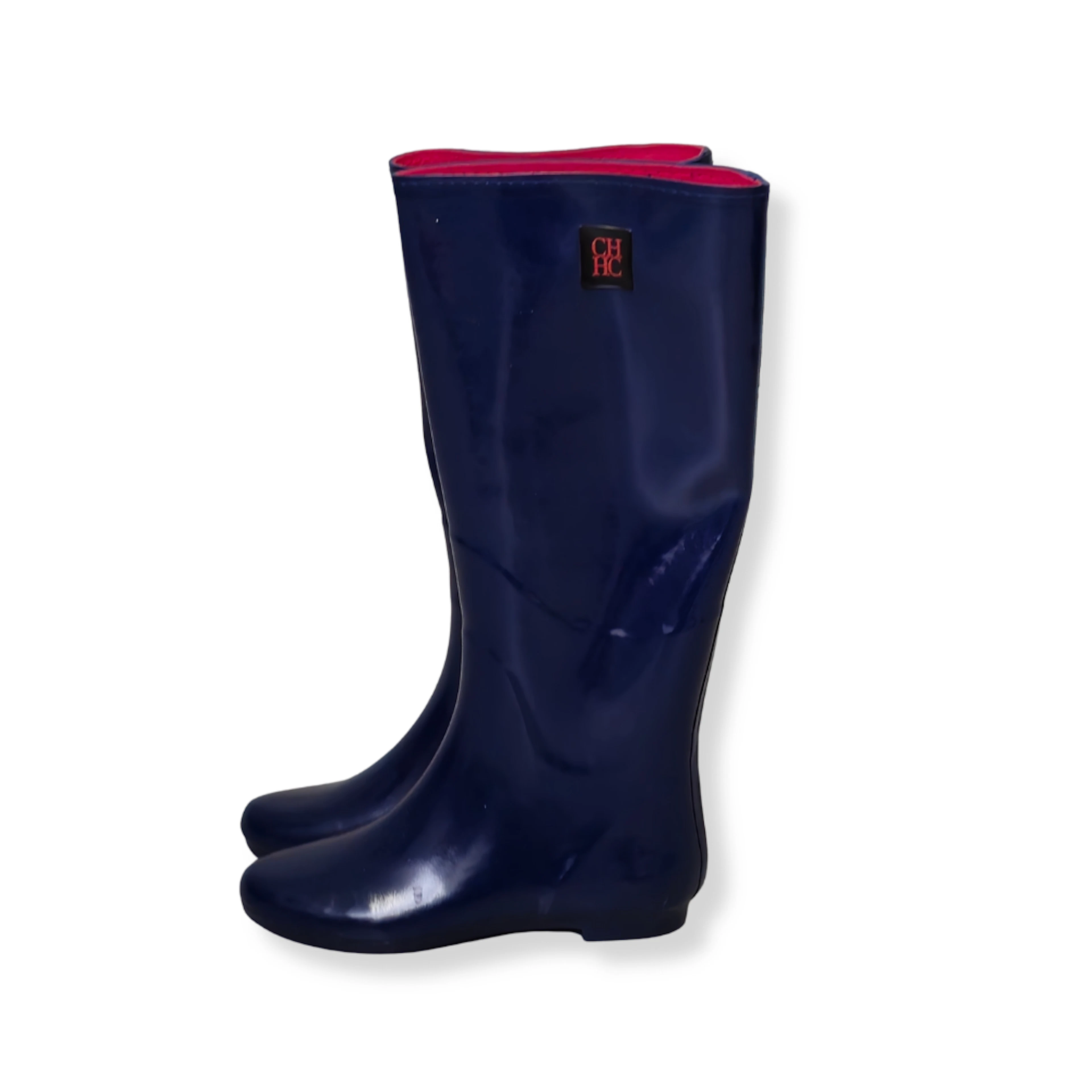 CAROLINA HERRERA. BOTAS DE AGUA EN AZUL MARINO. FORRO ROJO.