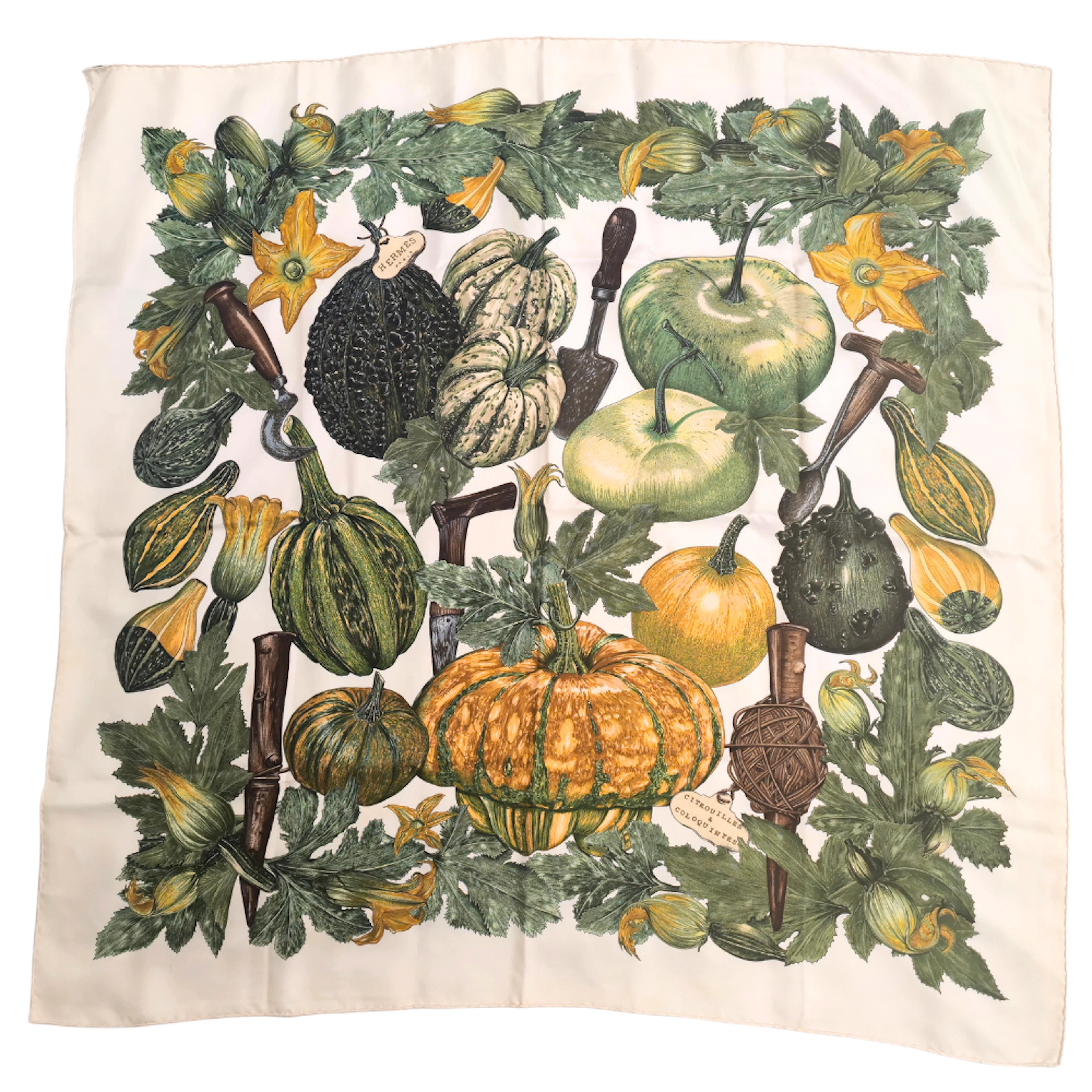 FOULARD CARRÉ HERMÈS "CITROUILLES ET COLOQUINTES" EN SEDA.