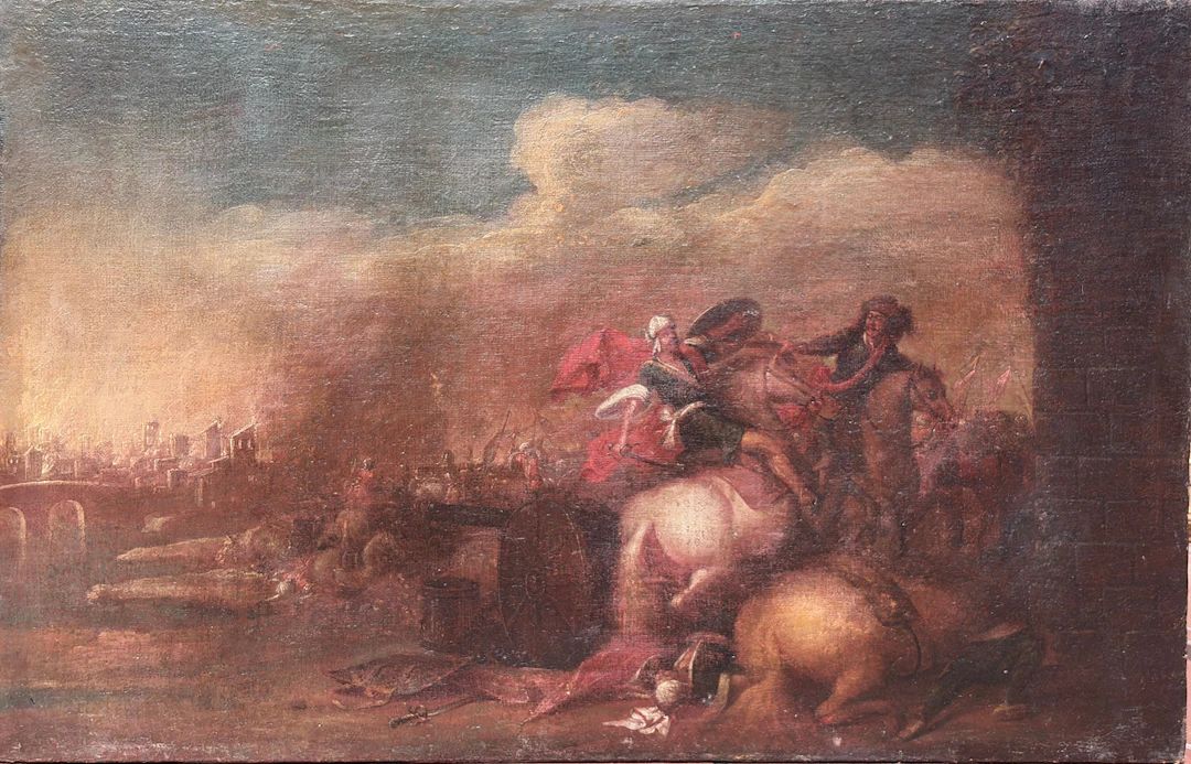ESCUELA ITALIANA DEL SIGLO XVII. Escena de batalla.