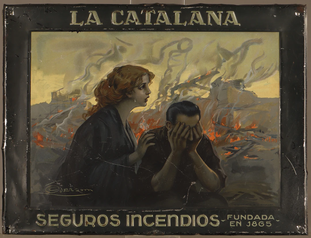 GIOVANNI GUERZONI. La Catalana, placa publicitaria en hojalata estampada
